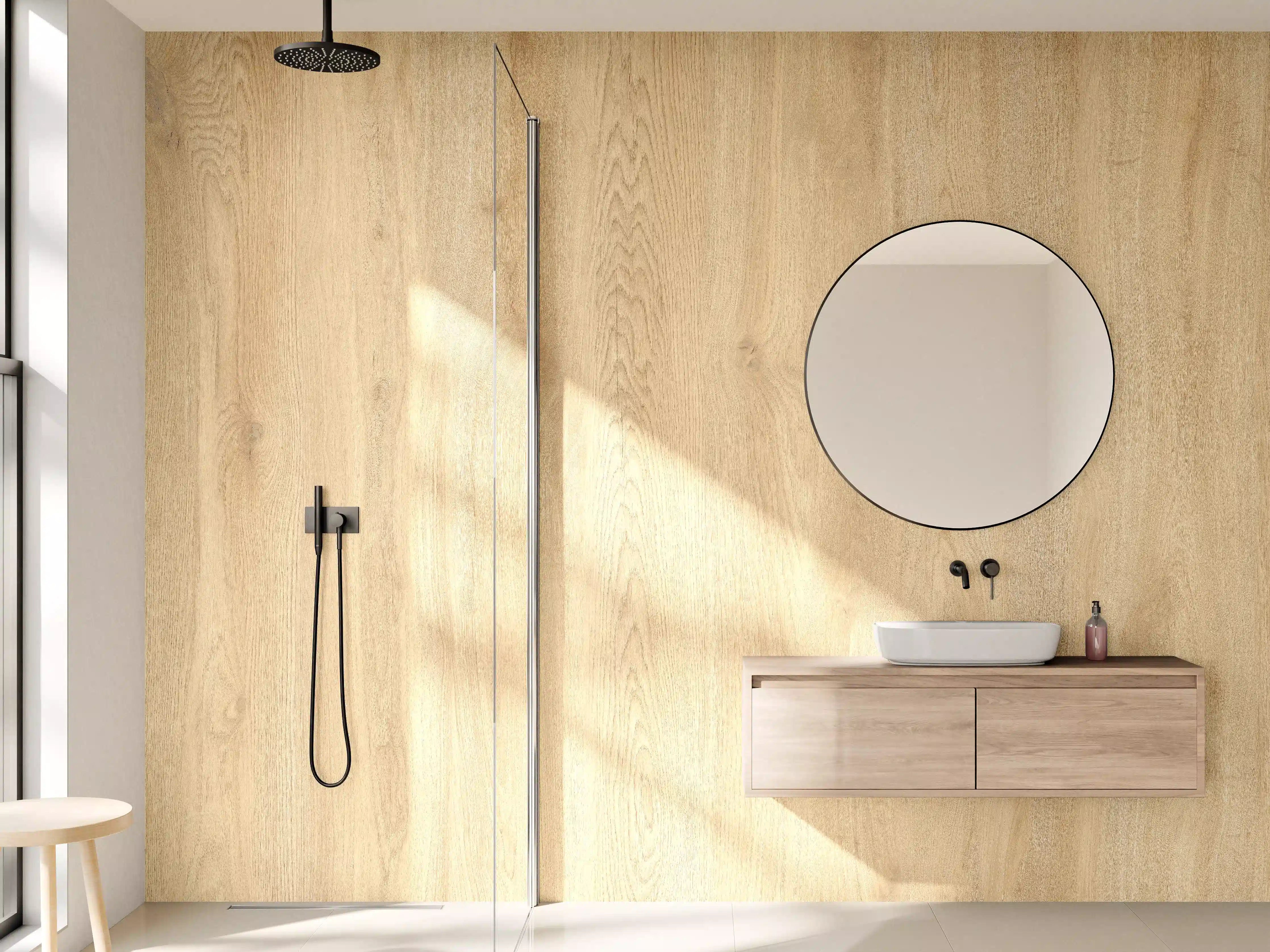 Wandverkleidung Bad - Graues Holzdesign mit weißer Maserung