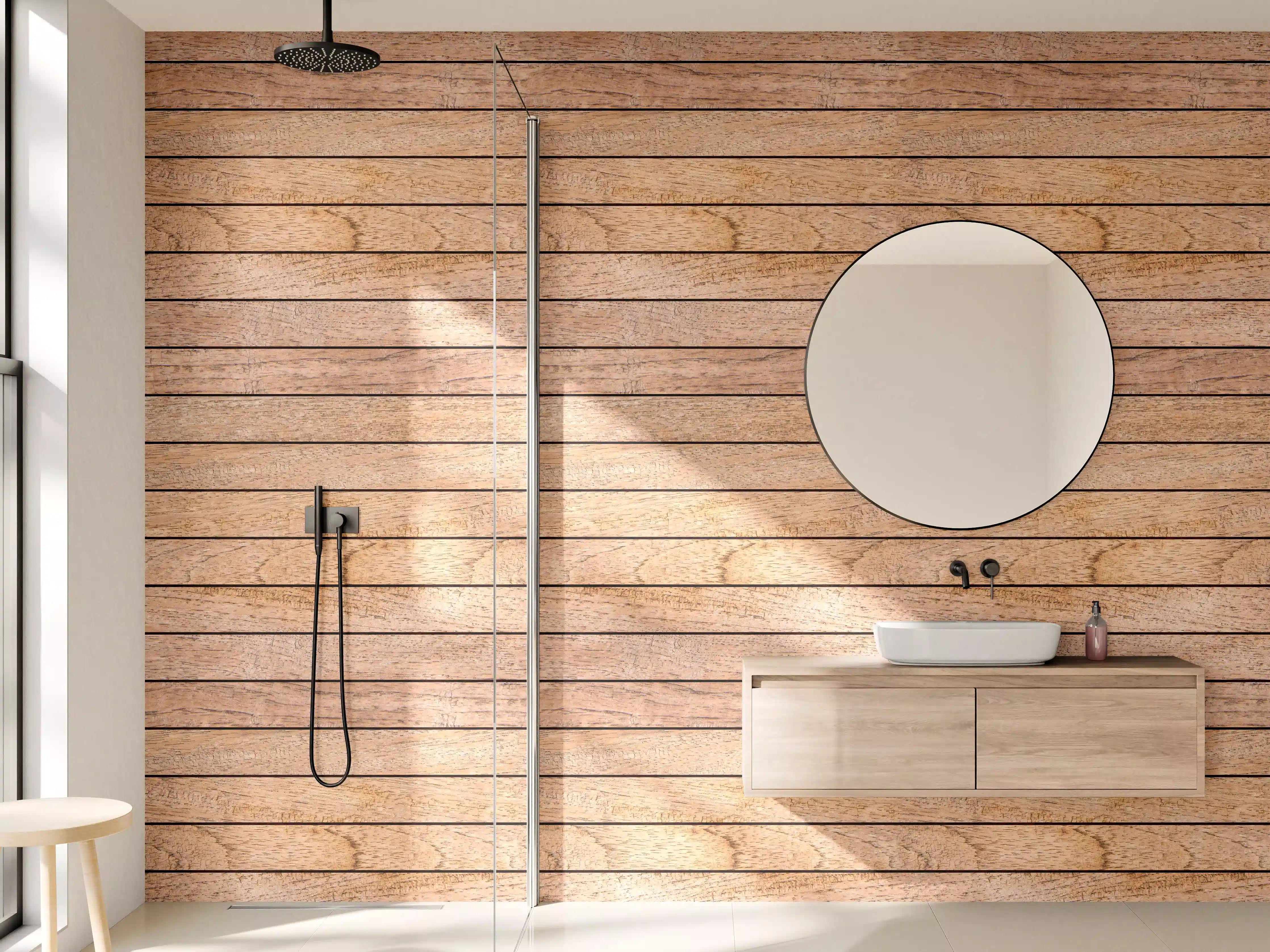 Wandverkleidung Bad - Graues Holzpaneel mit eleganter Maserung