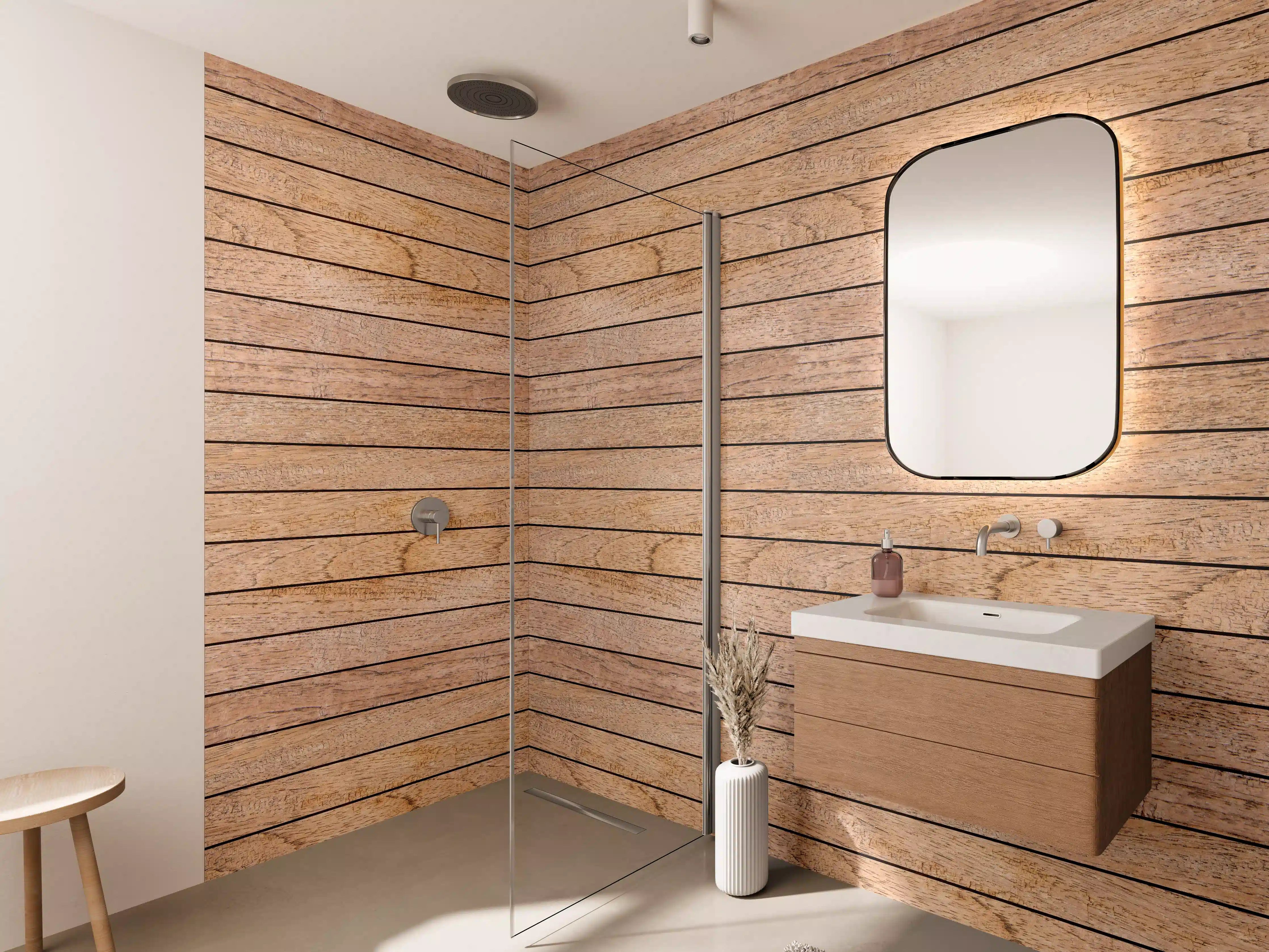 Wandverkleidung Bad - Graues Holzpaneel mit eleganter Maserung