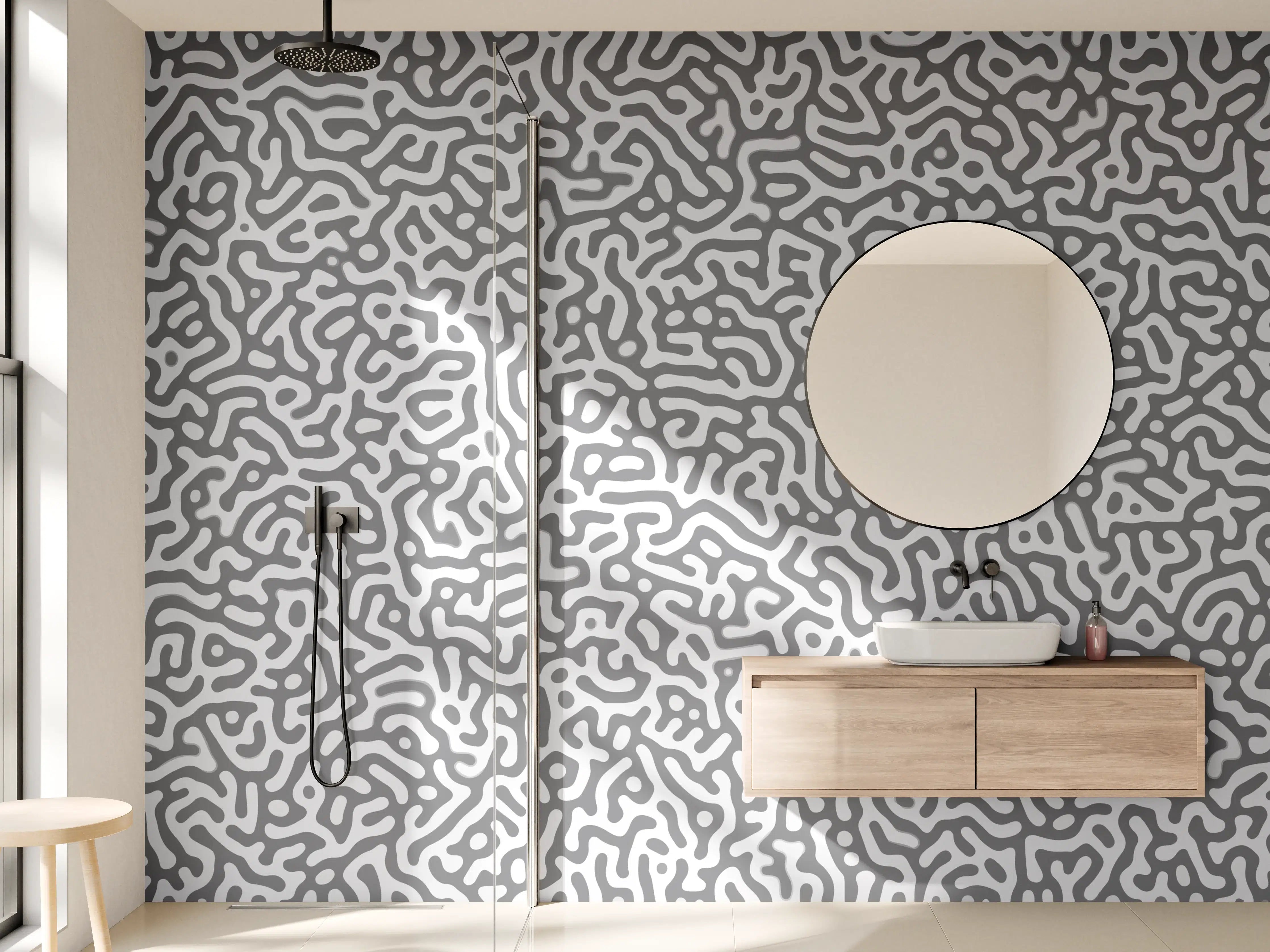 Wandverkleidung Bad - Graues Labyrinth-Design mit komplexen Mustern