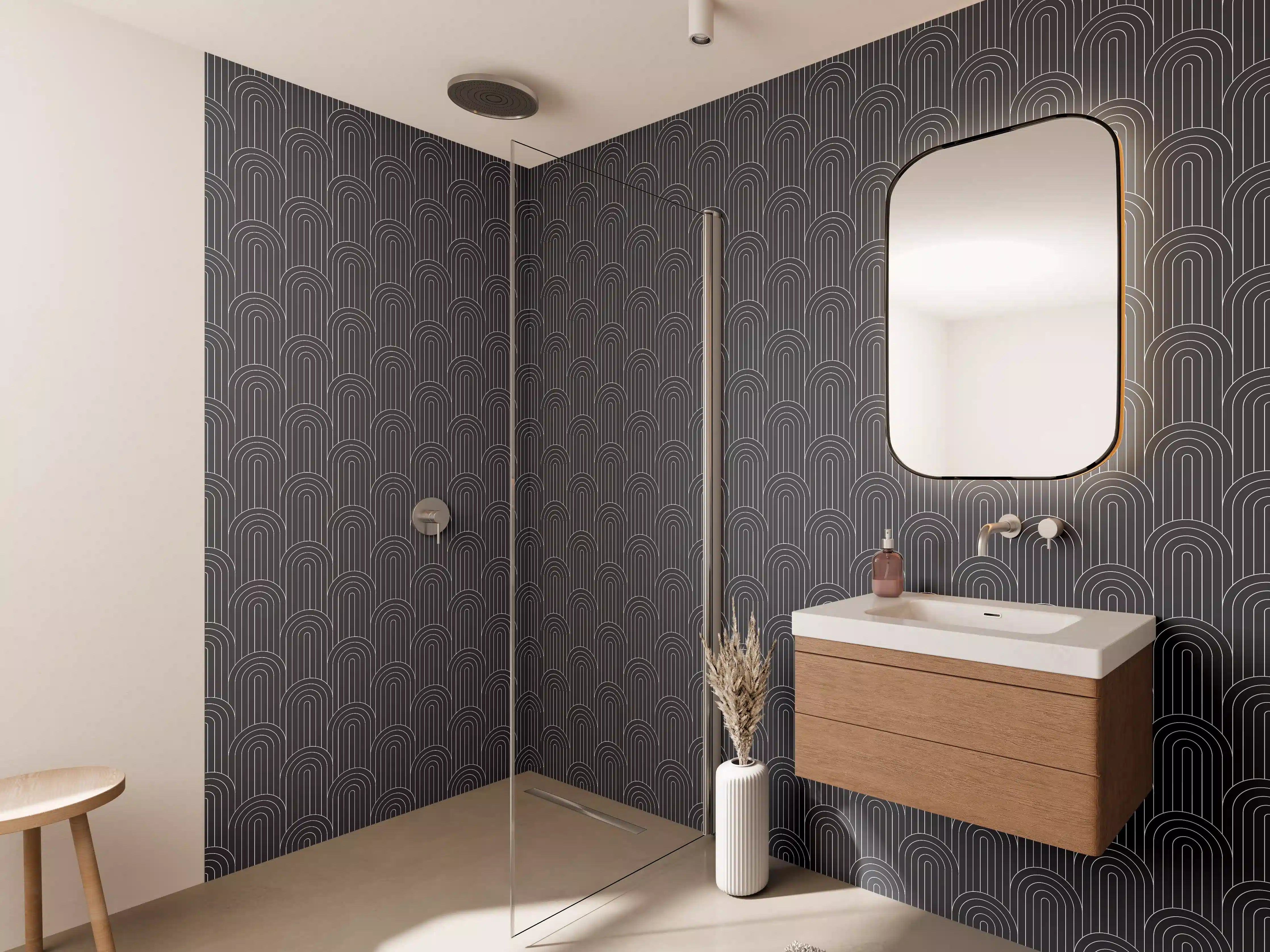 Wandverkleidung Bad - Graues Licht – Geometrisches Muster