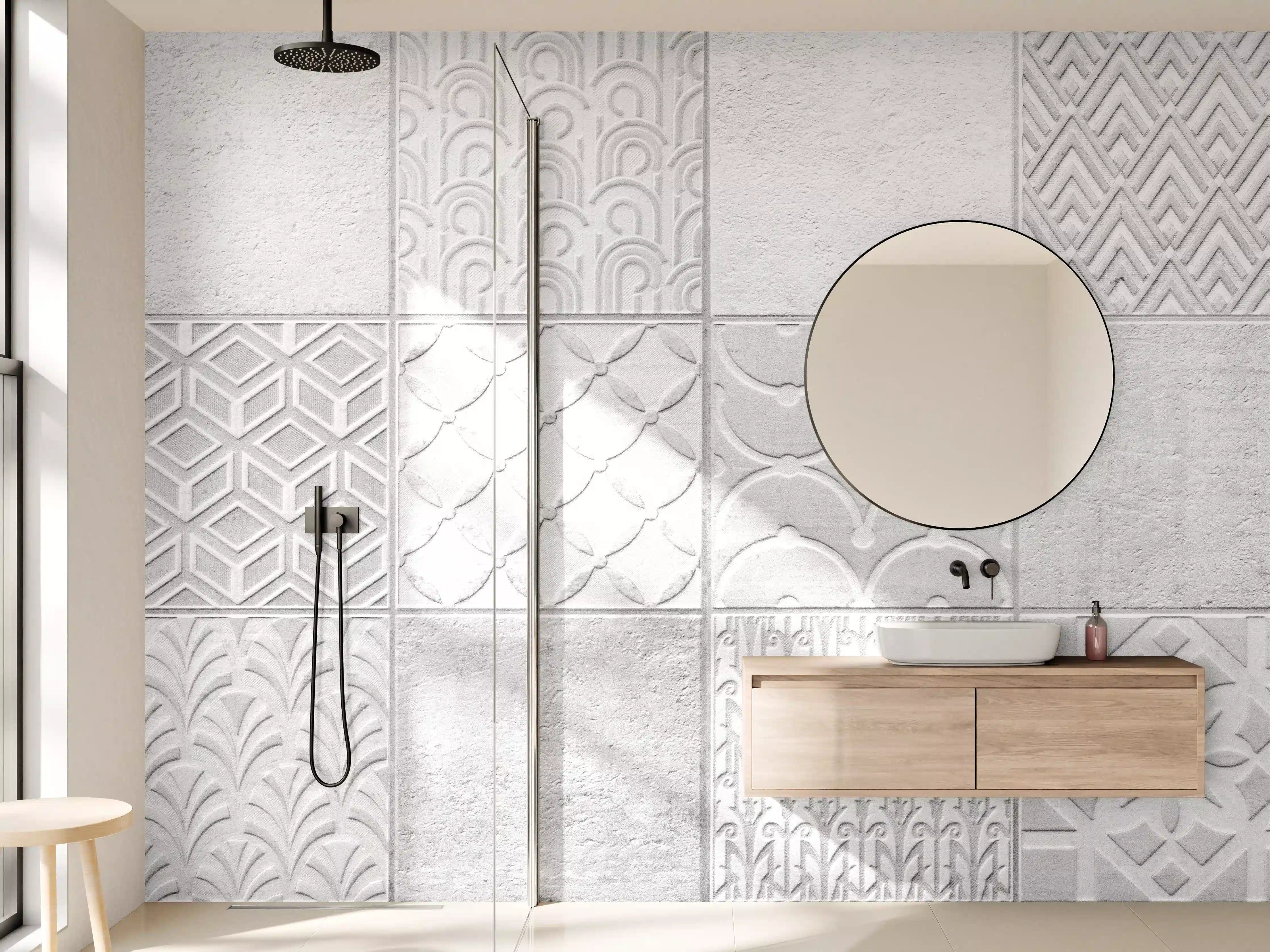 Wandverkleidung Bad - Graues weißes Vintage Mosaikmotiv