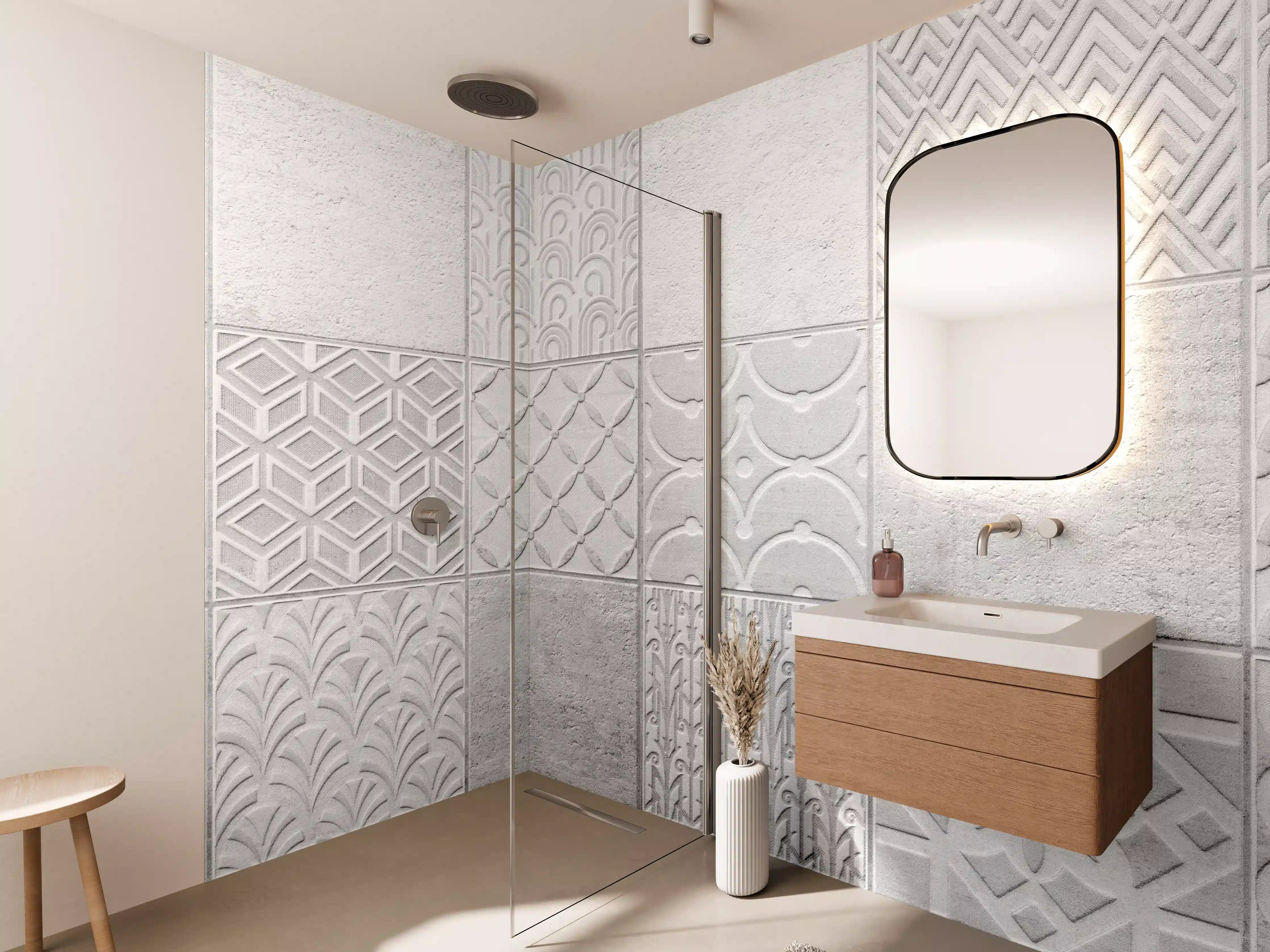 Wandverkleidung Bad - Graues weißes Vintage Mosaikmotiv