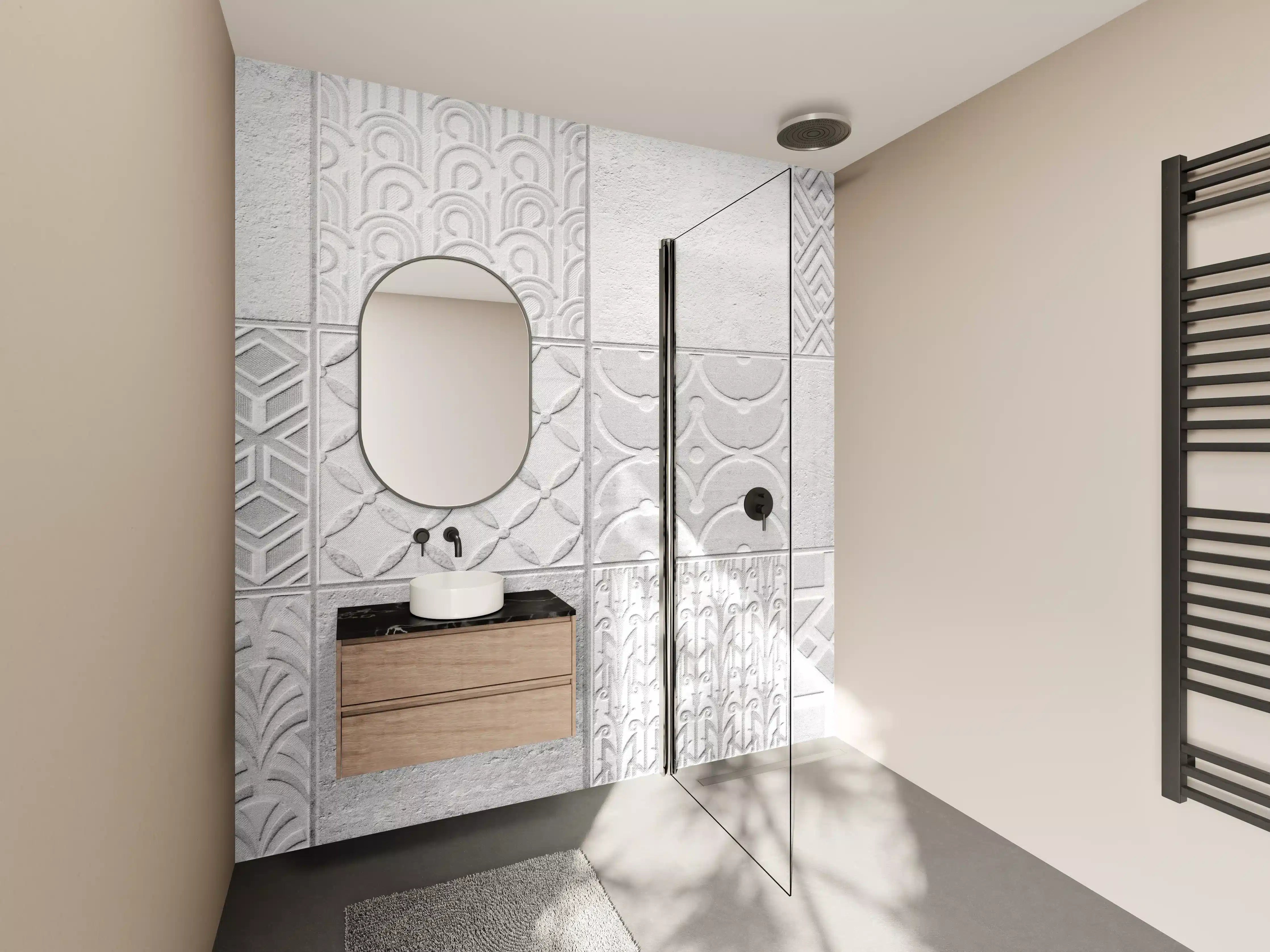 Wandverkleidung Bad - Graues weißes Vintage Mosaikmotiv