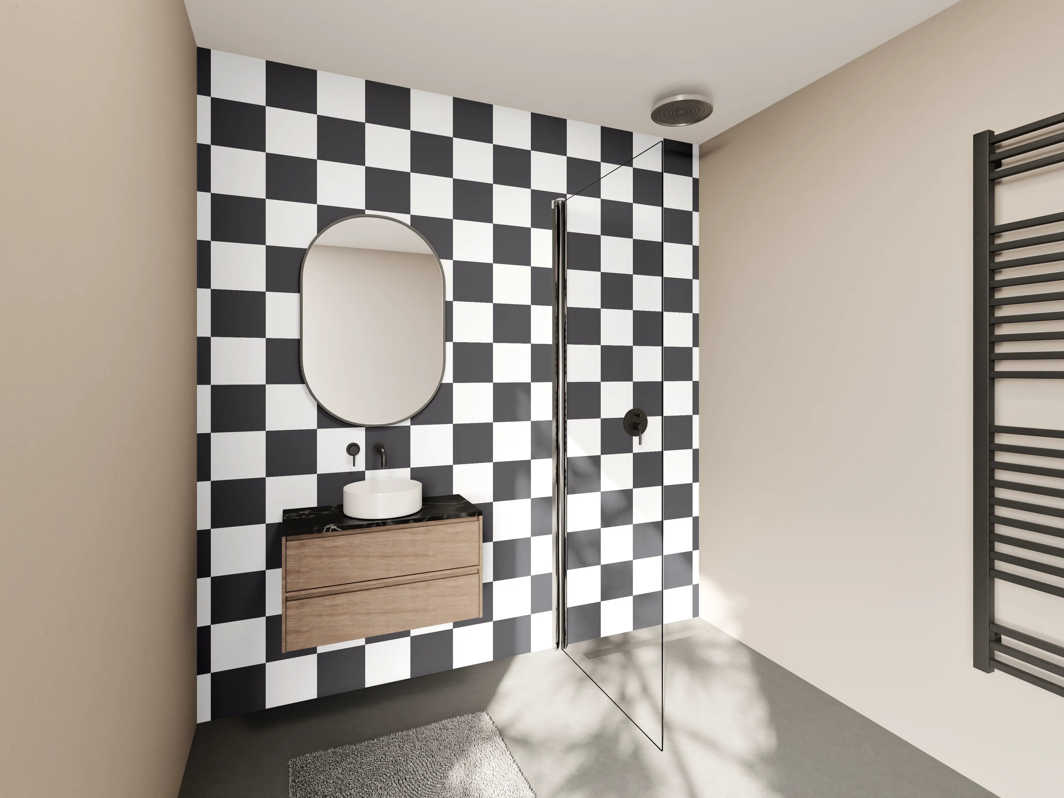 Wandverkleidung Bad - Graufarbene geometrische Musterwand