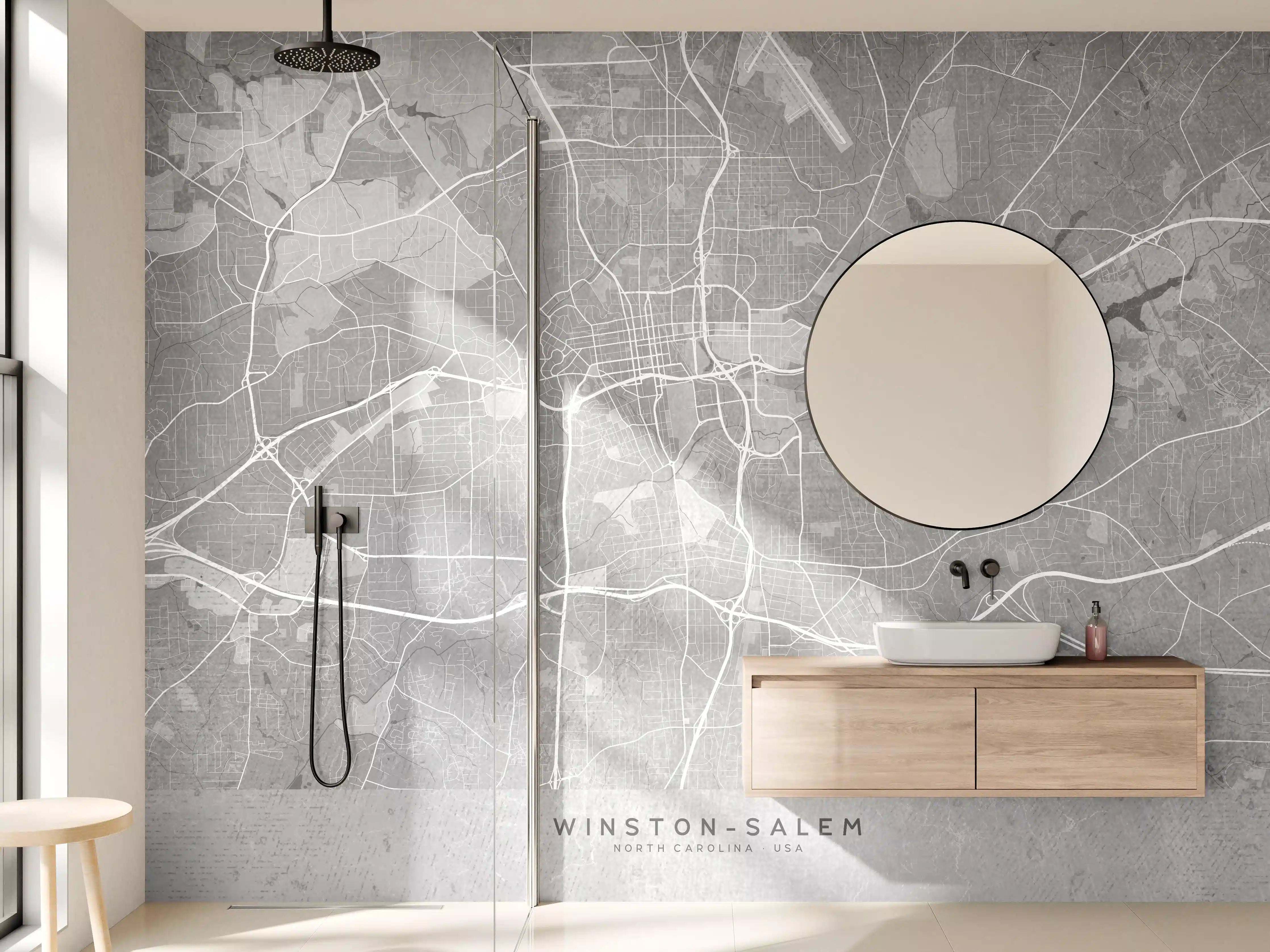 Wandverkleidung Bad - Gray Vintage Winston Salem Map