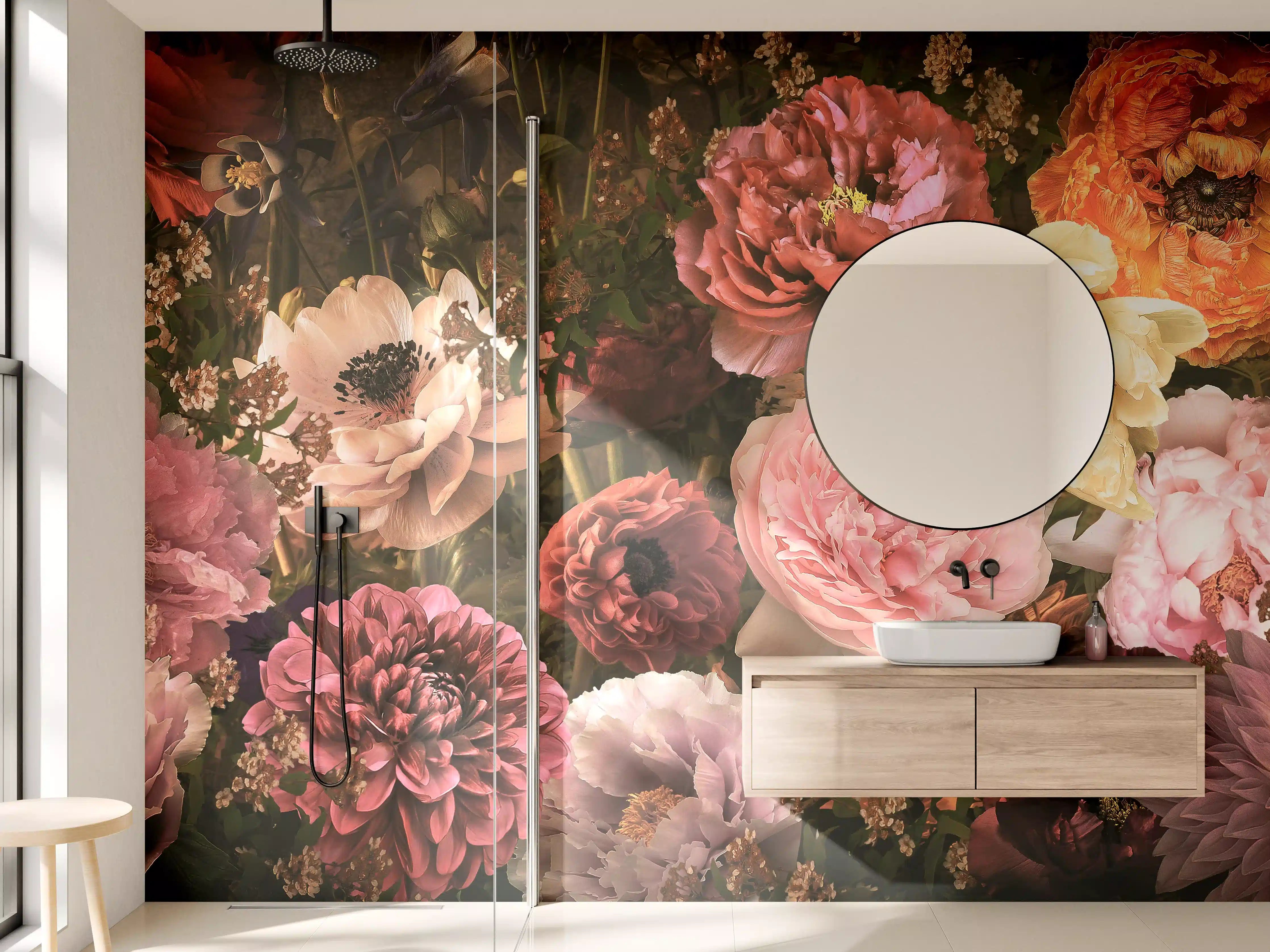 Wandverkleidung Bad - Große Blumen im Vintage-Stil