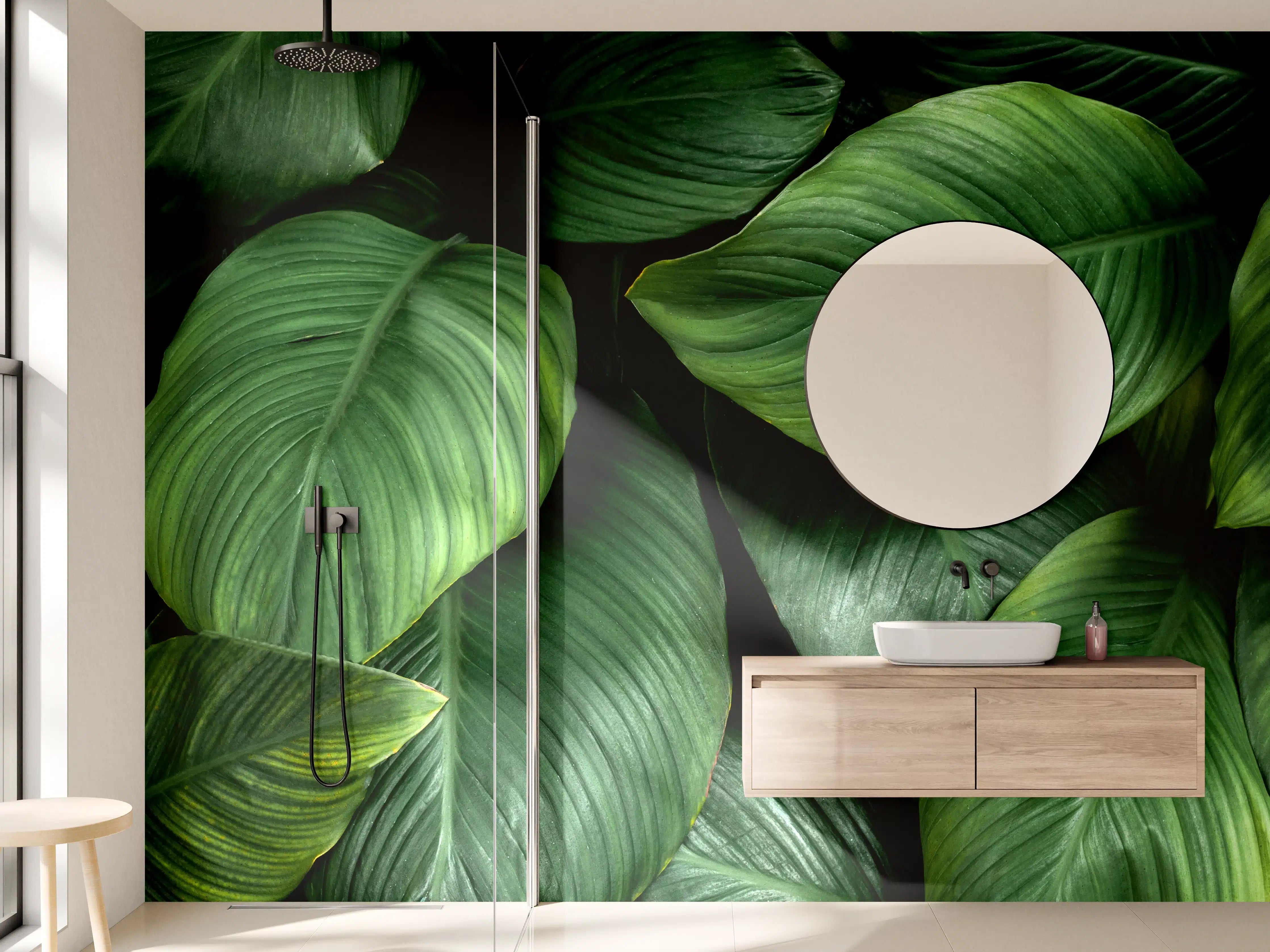 Wandverkleidung Bad - Große grüne Blätter
