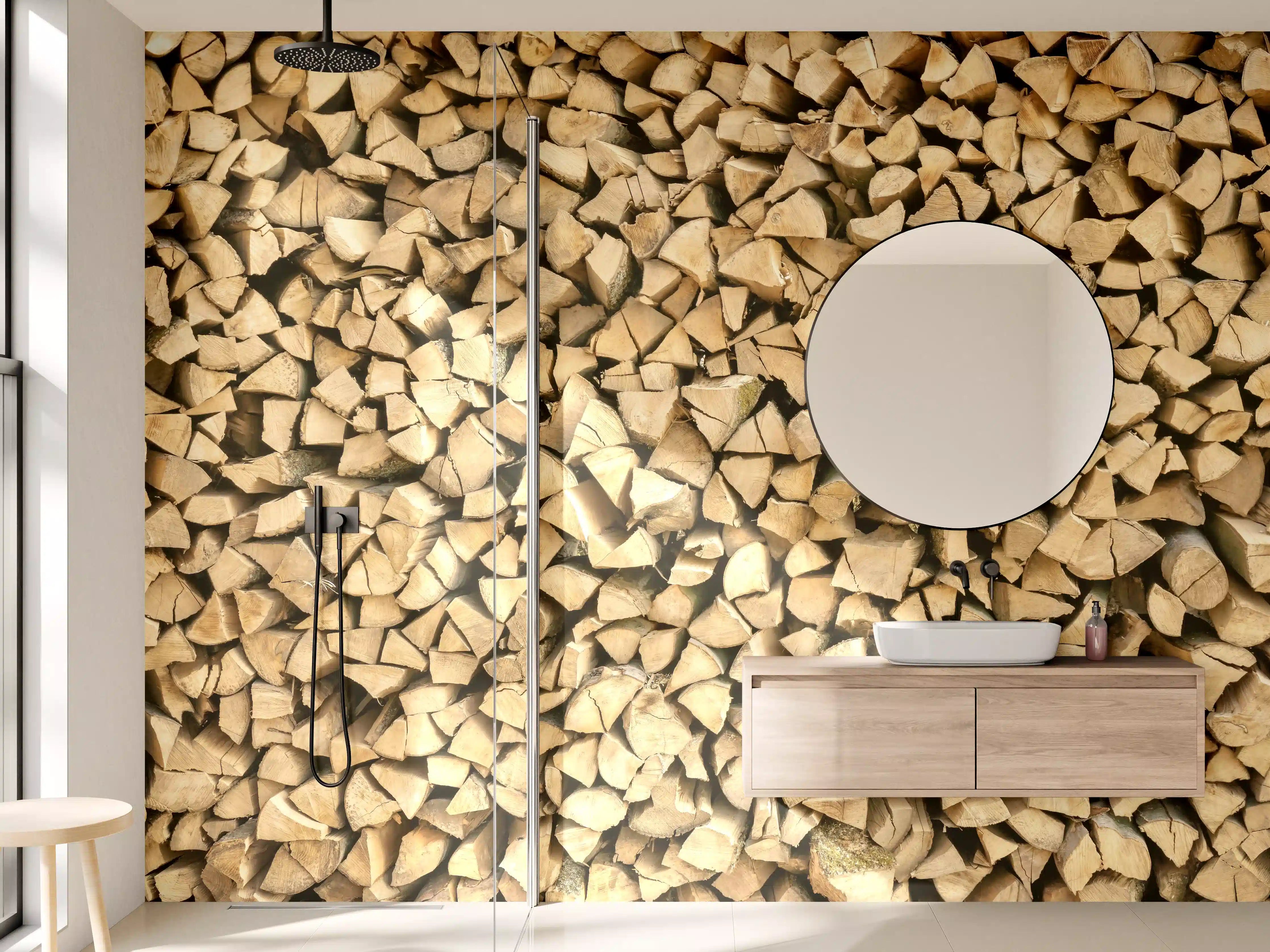 Wandverkleidung Bad - Großer Haufen Holzscheite