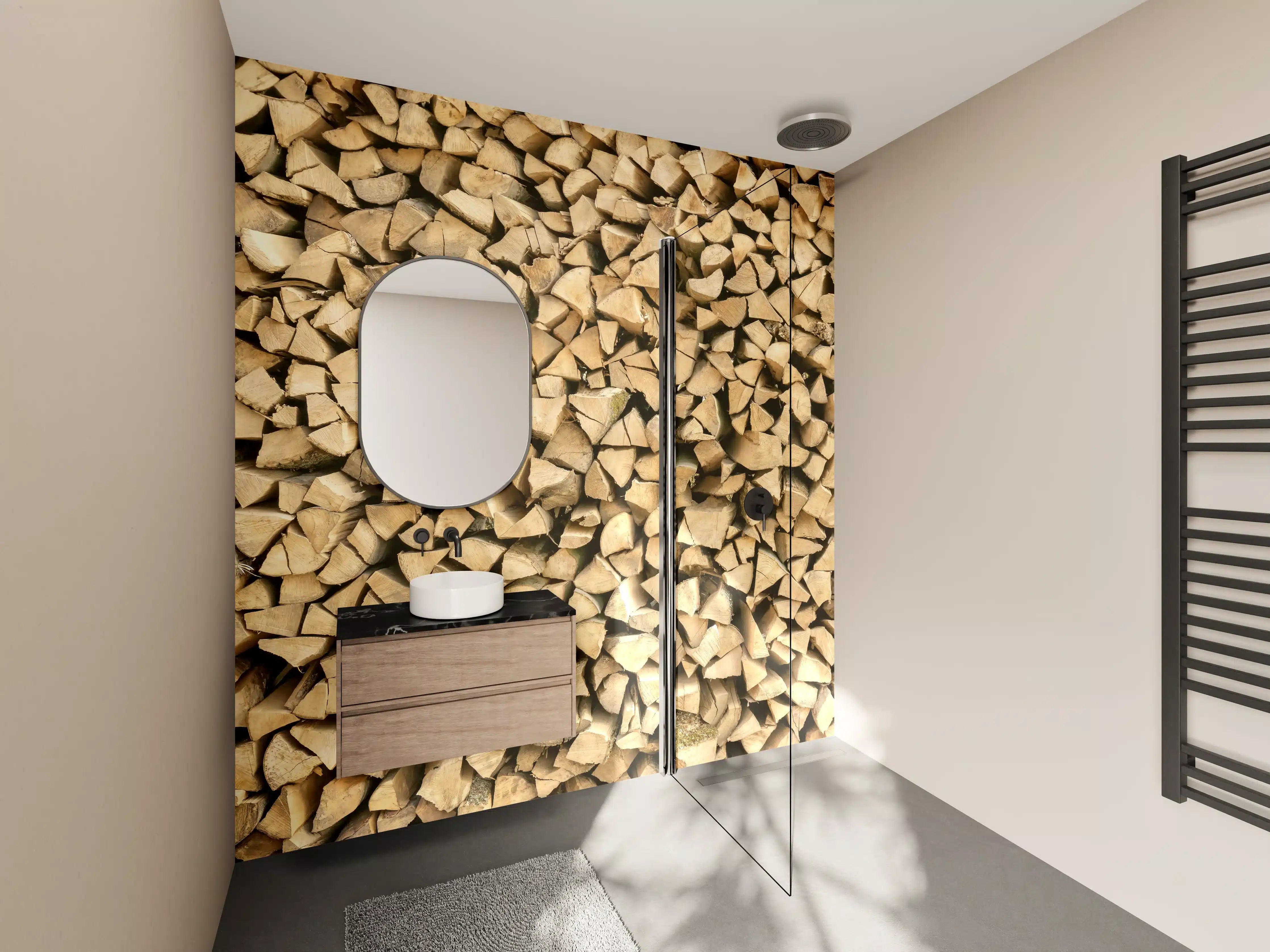 Wandverkleidung Bad - Großer Haufen Holzscheite
