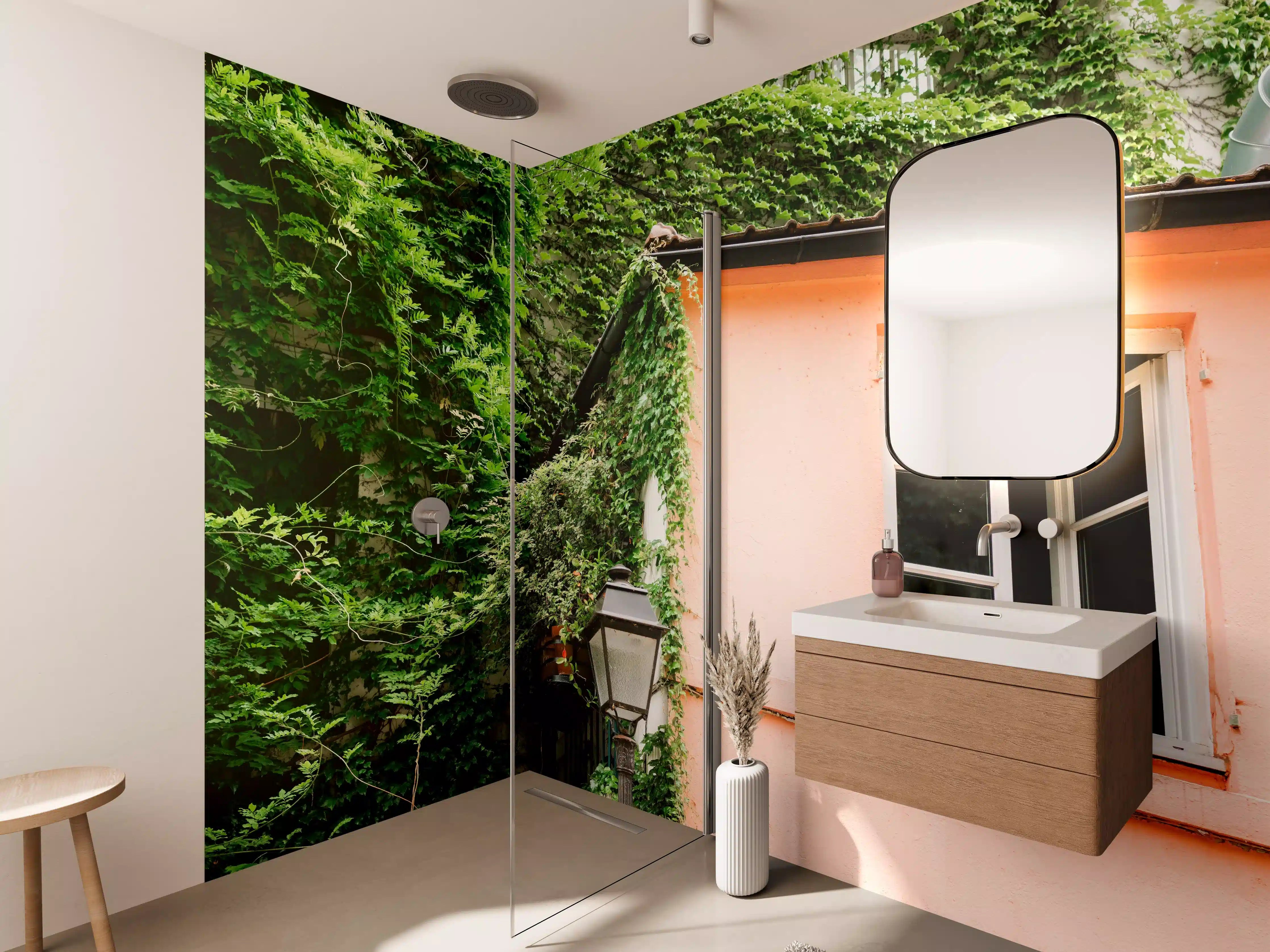 Wandverkleidung Bad - Grün-Pinkes Montmartre-Haus