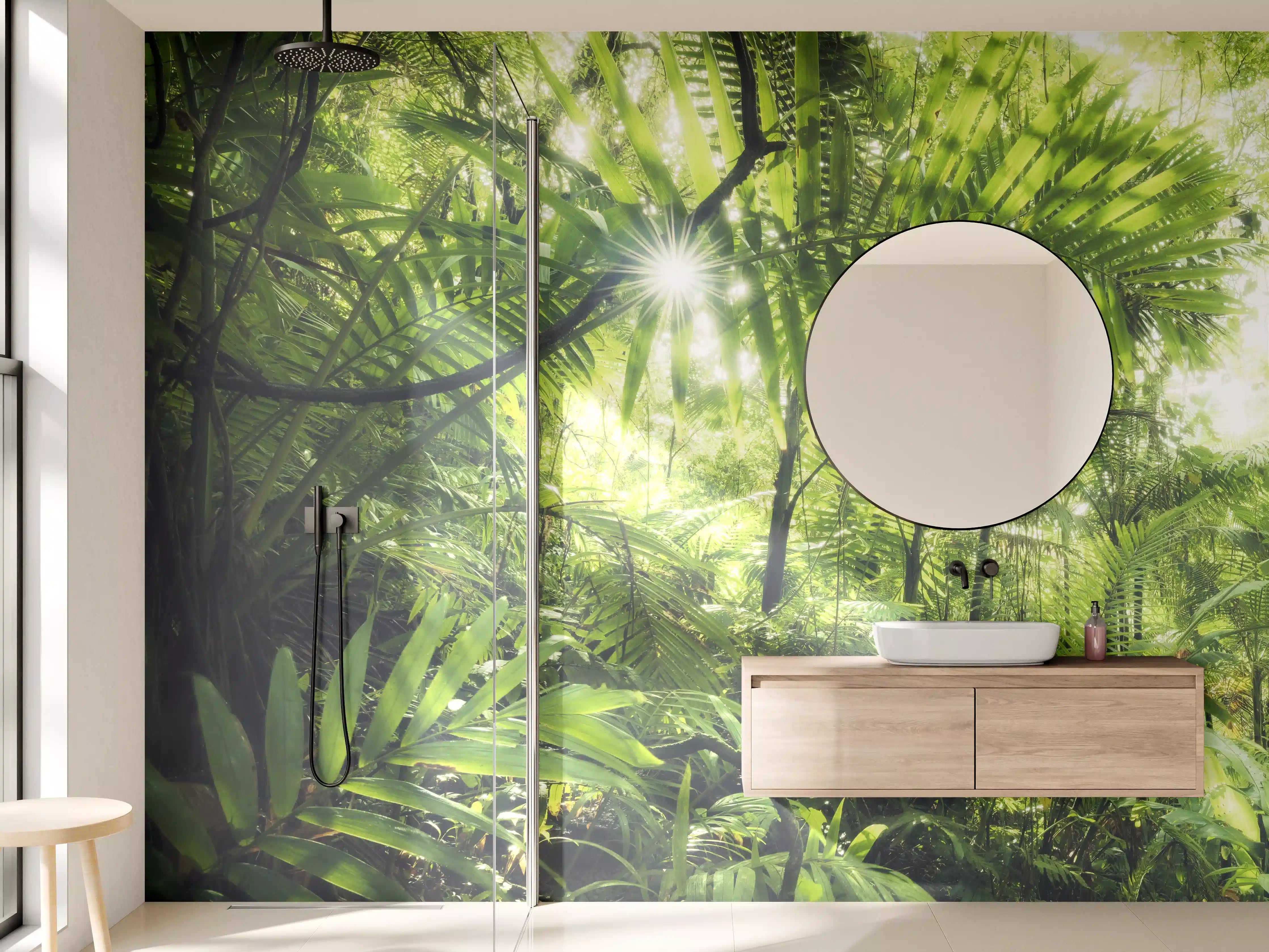 Wandverkleidung Bad - Grüne Dschungel-Lichtspiele