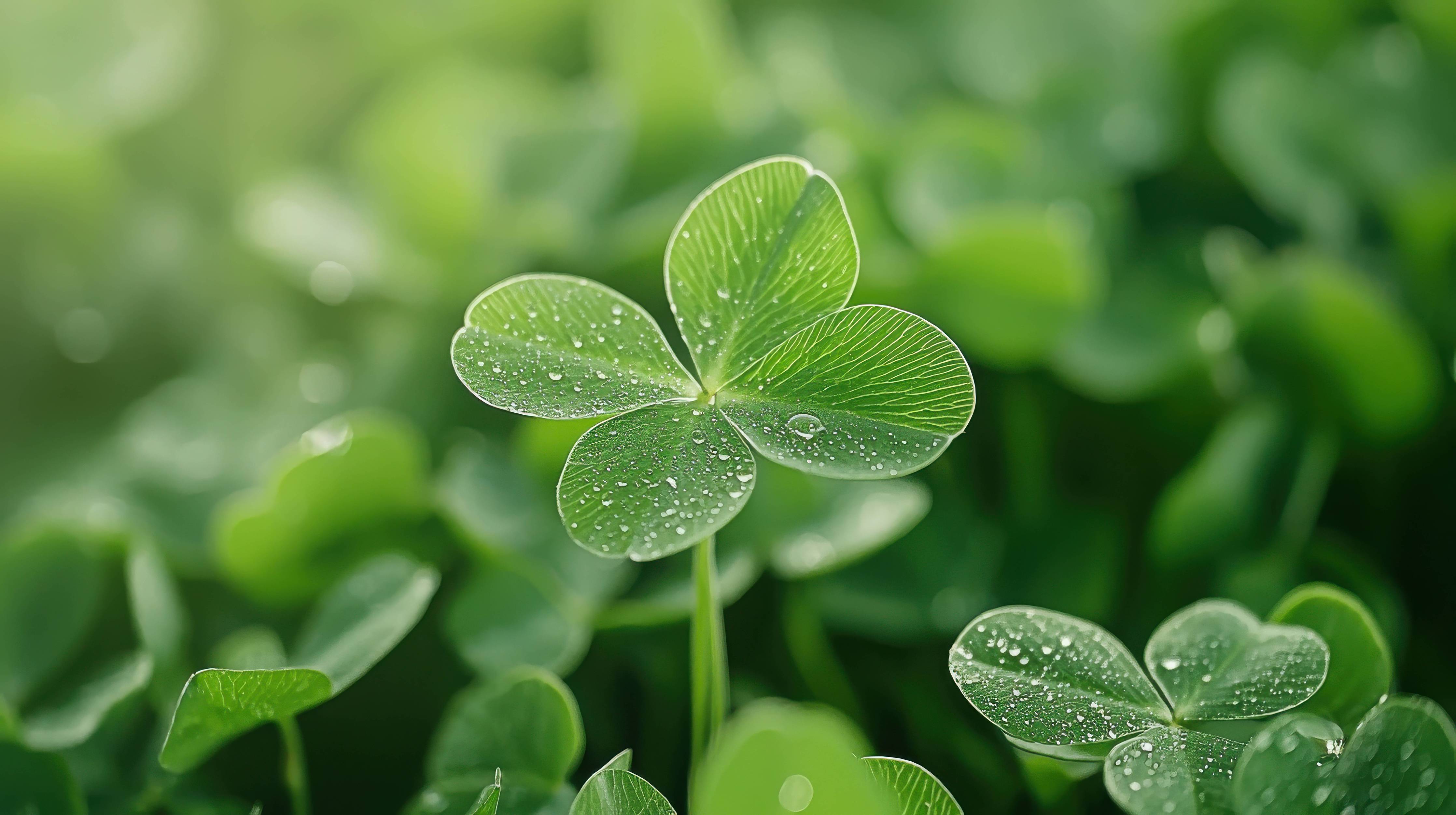 Wandverkleidung Bad-Grüne Klee-Blätter mit Tau