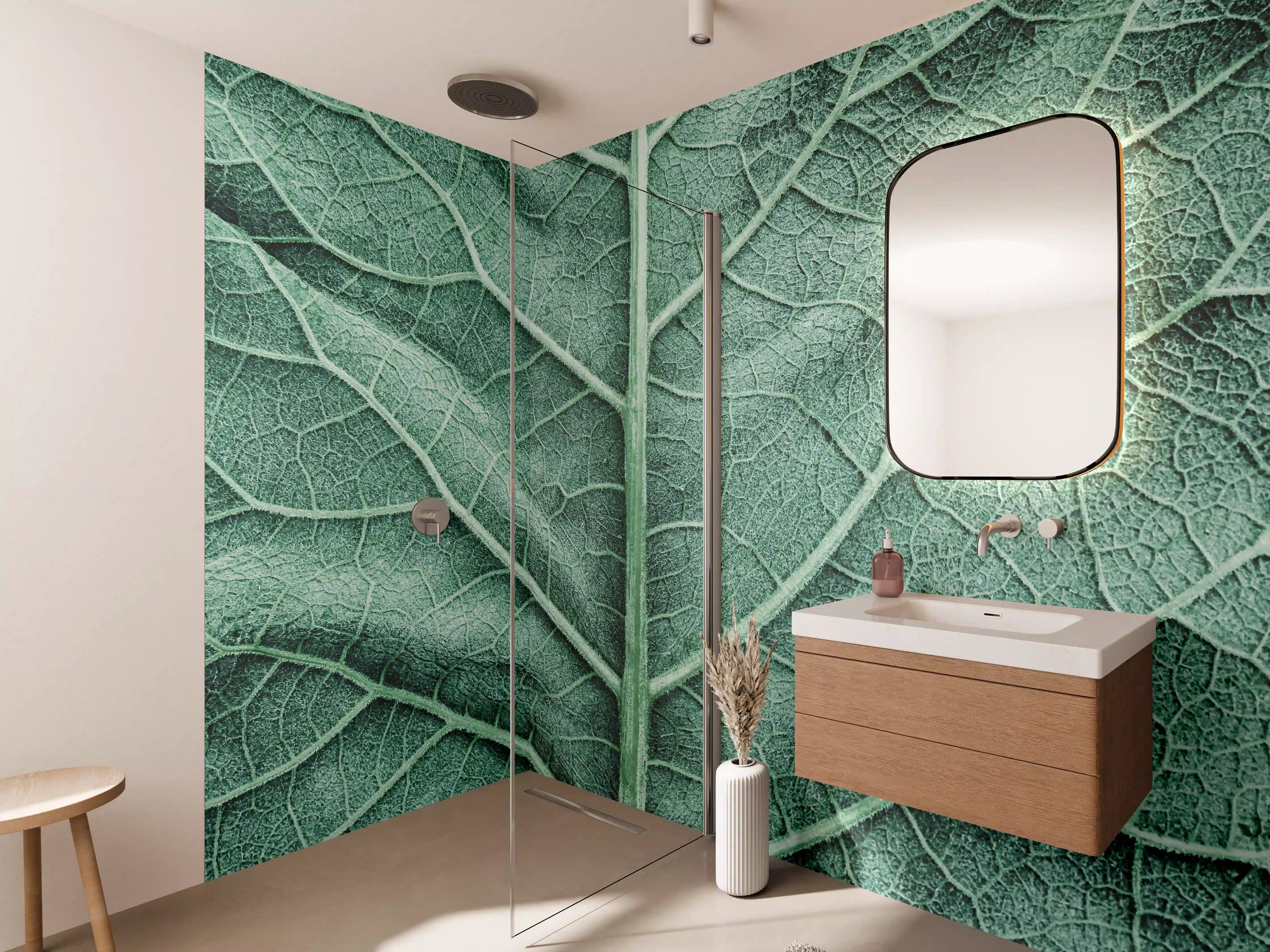 Wandverkleidung Bad - Grüne Klettenblatt-Textur