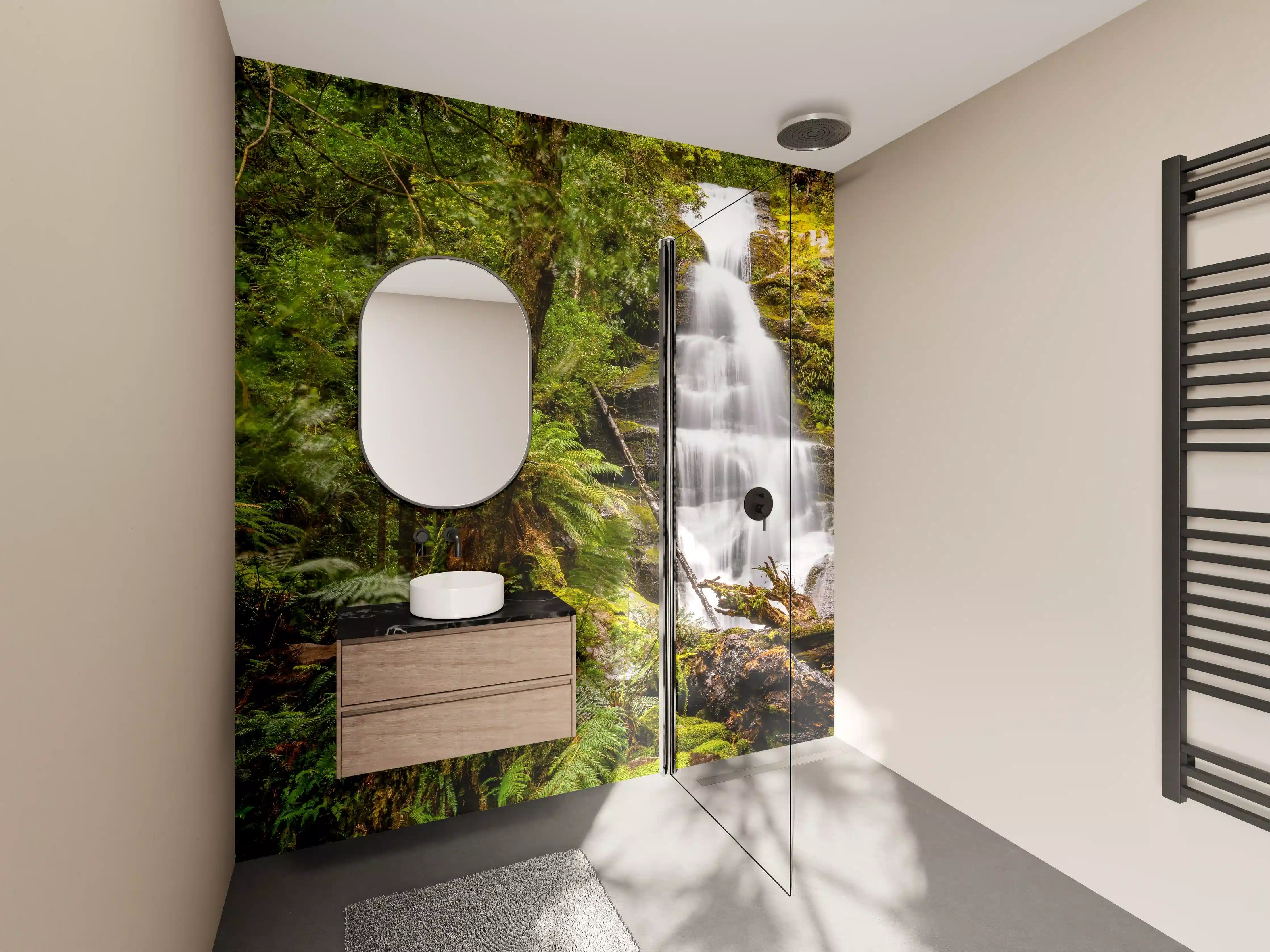 Wandverkleidung Bad - Grüner Wasserfall in Naturkulisse