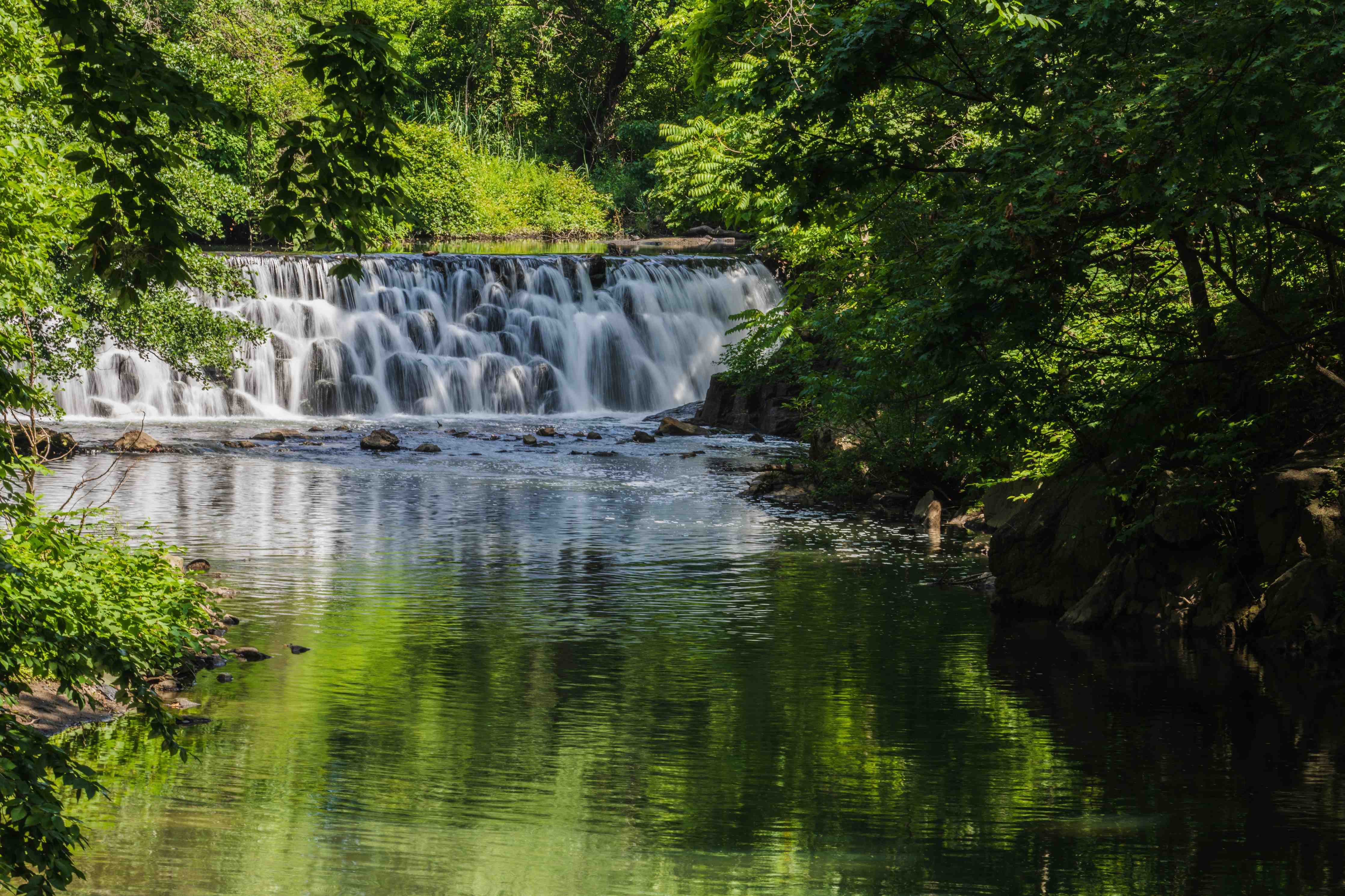 Wandverkleidung Bad-Grüner Wasserfall in Waldumgebung