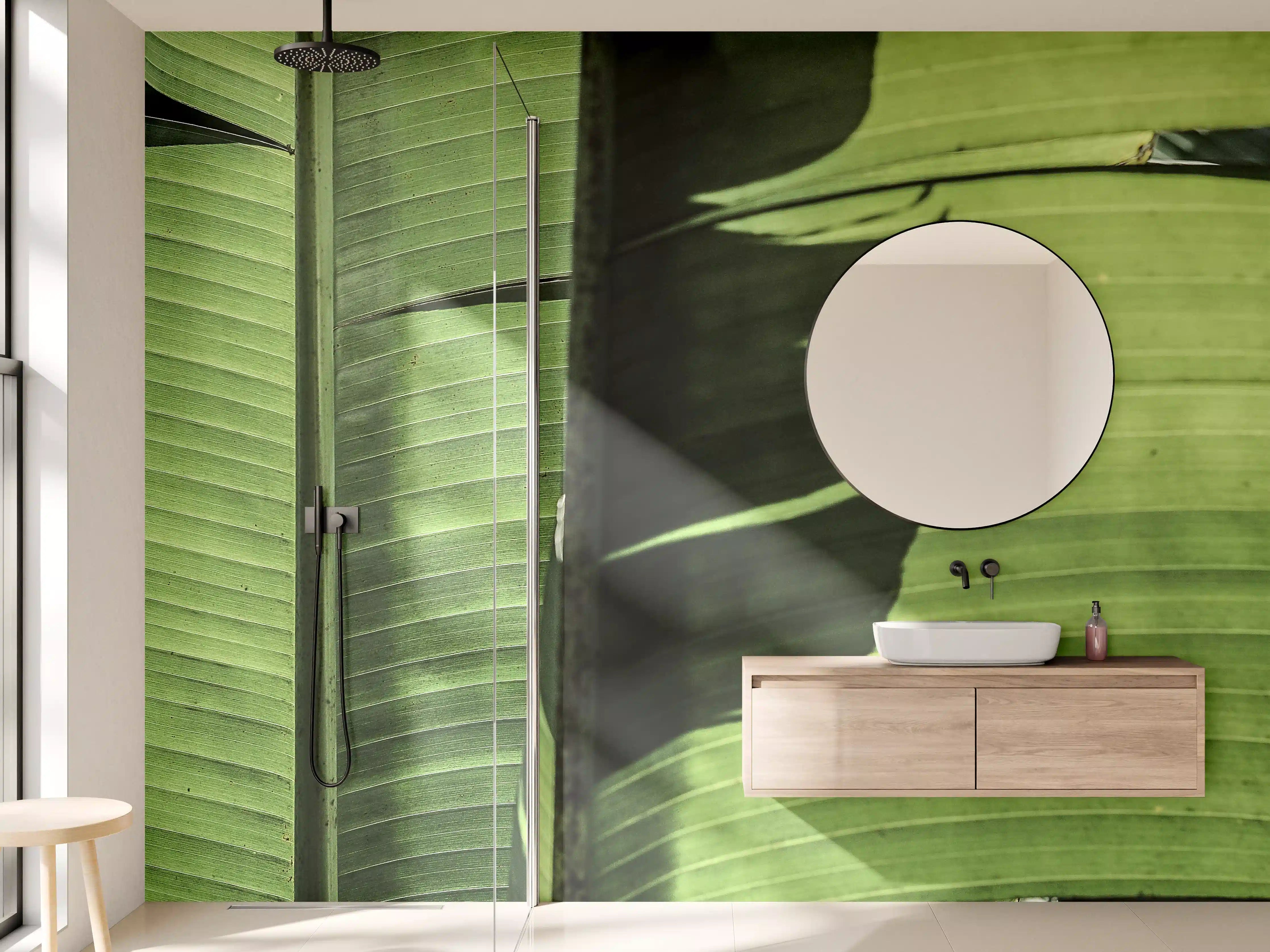 Wandverkleidung Bad - Grünes Bananenblatt-Muster