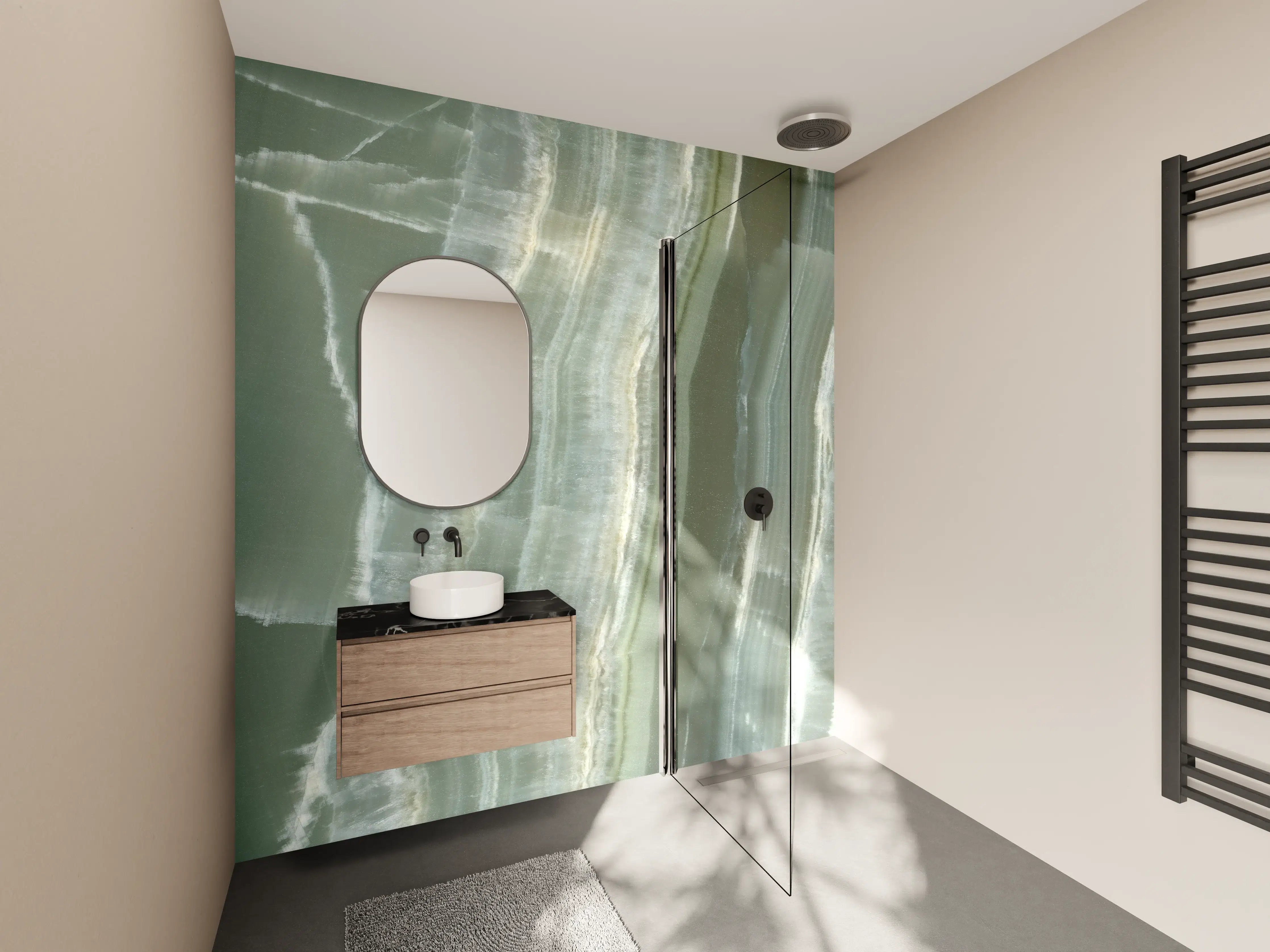 Wandverkleidung Bad - Grünes Onyx-Muster mit natürlichen Linien