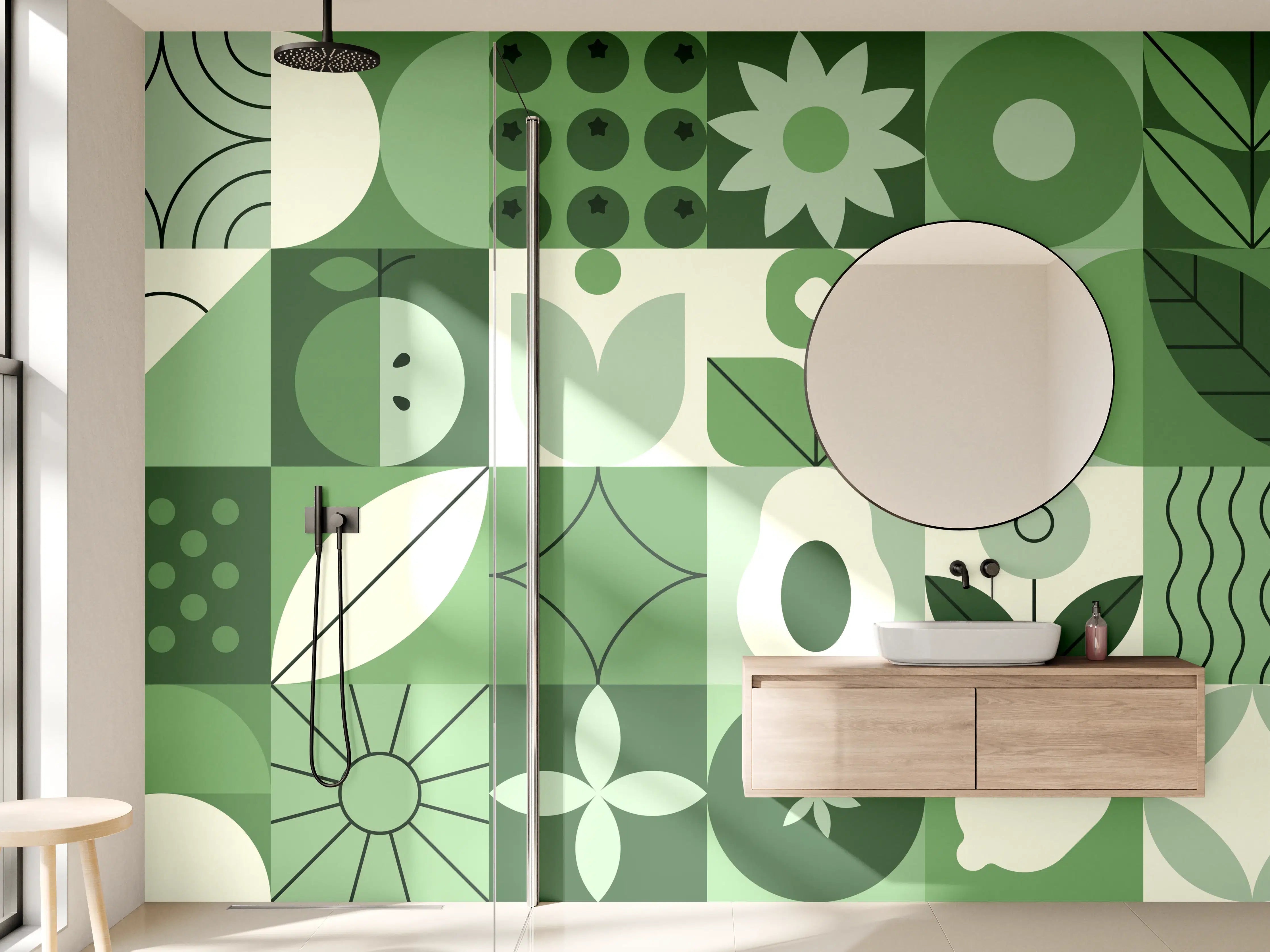 Wandverkleidung Bad - Grünes geometrisches Mosaik Muster