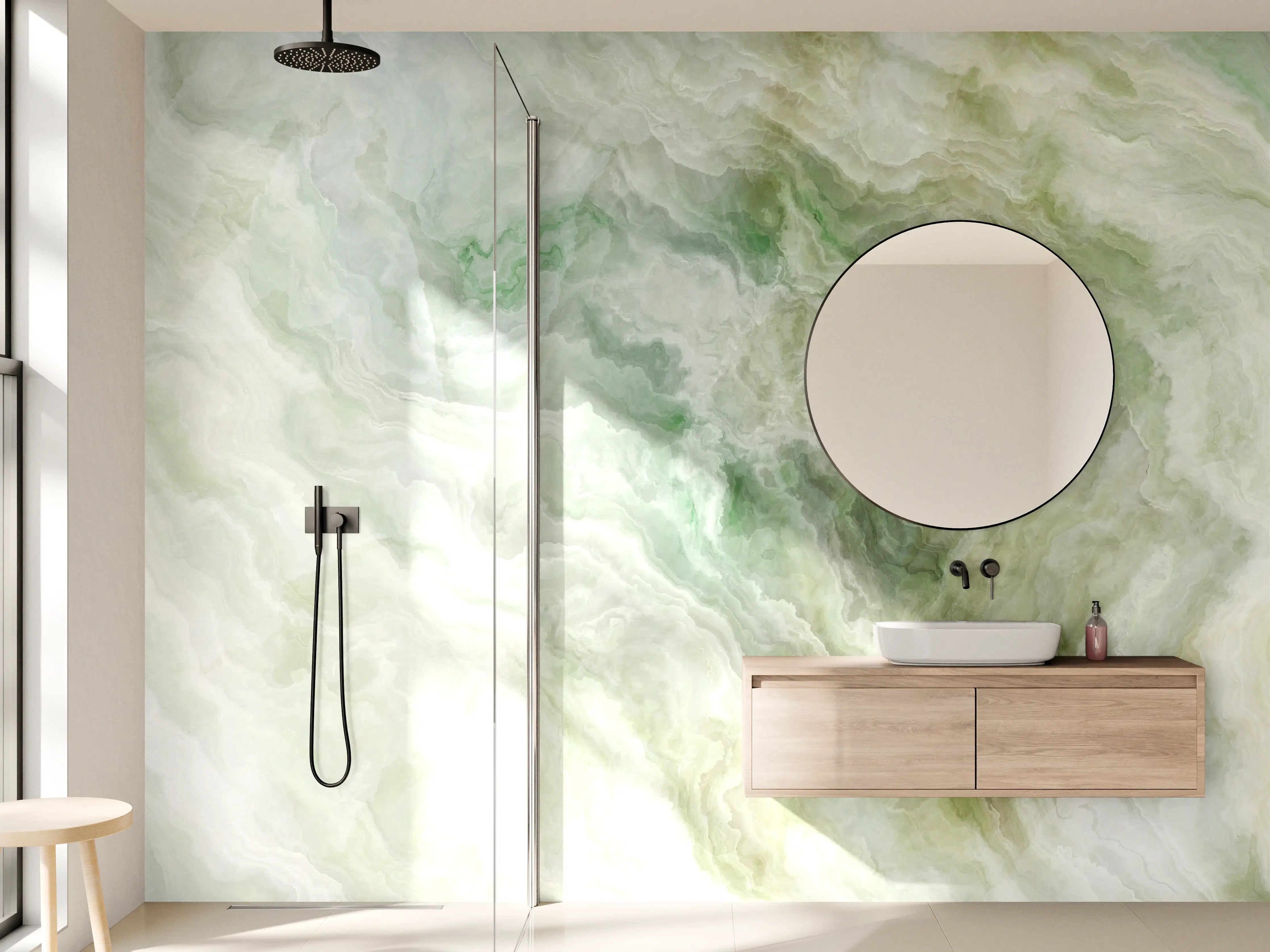 Wandverkleidung Bad - Grünlicher Onyx