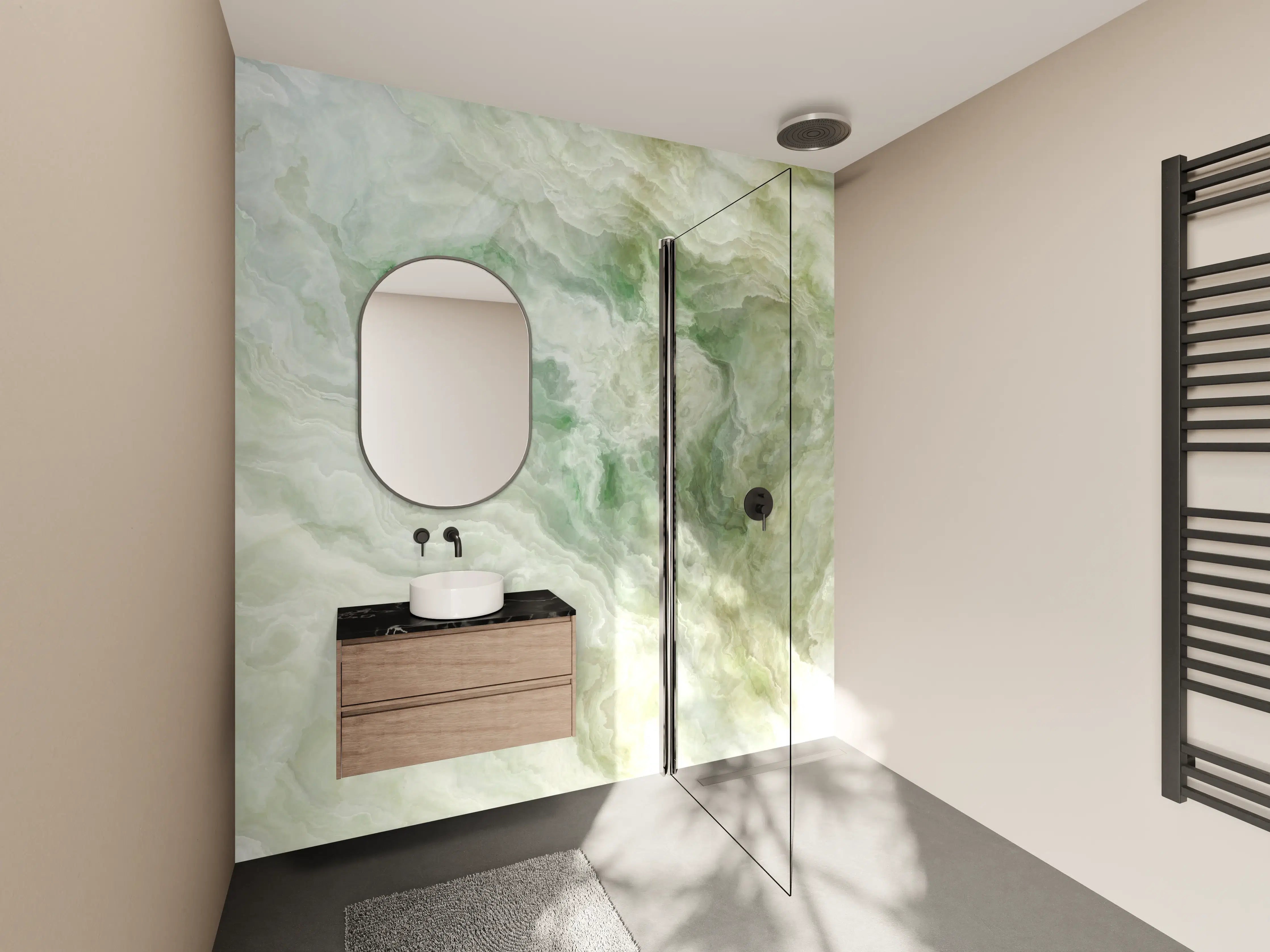 Wandverkleidung Bad - Grünlicher Onyx