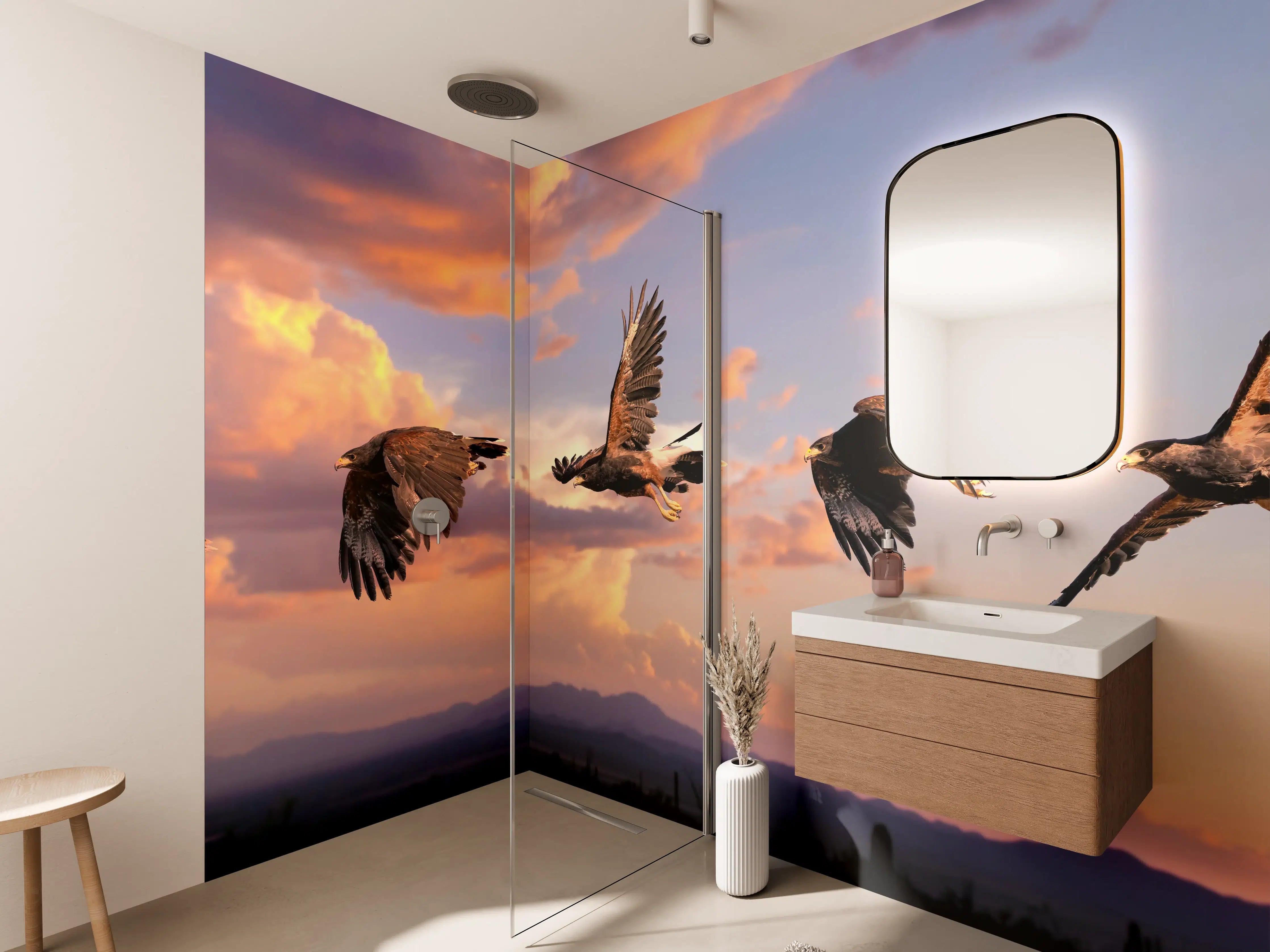 Wandverkleidung Bad - Harris Hawk im Flug Blauhimmel