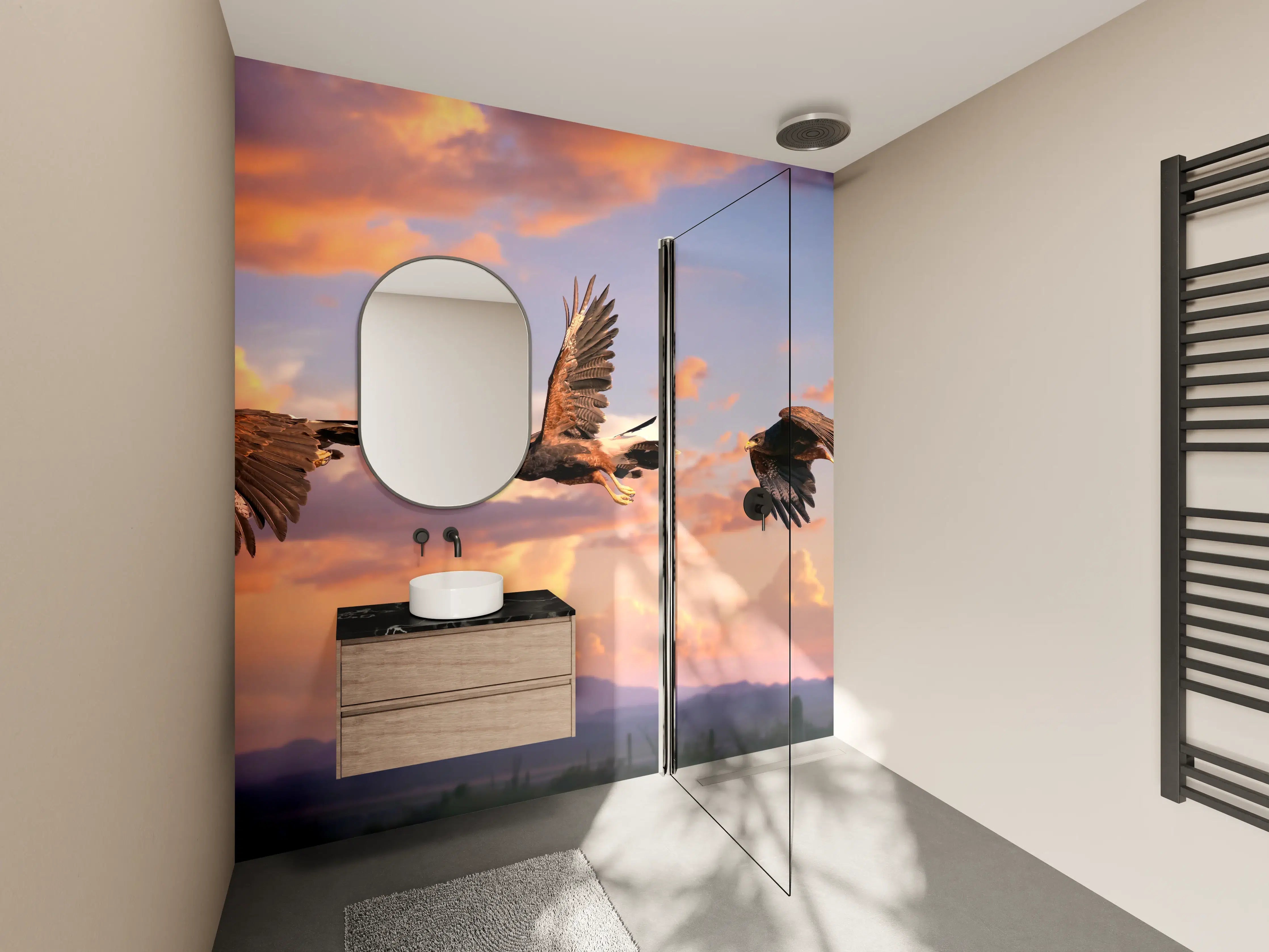 Wandverkleidung Bad - Harris Hawk im Flug Blauhimmel