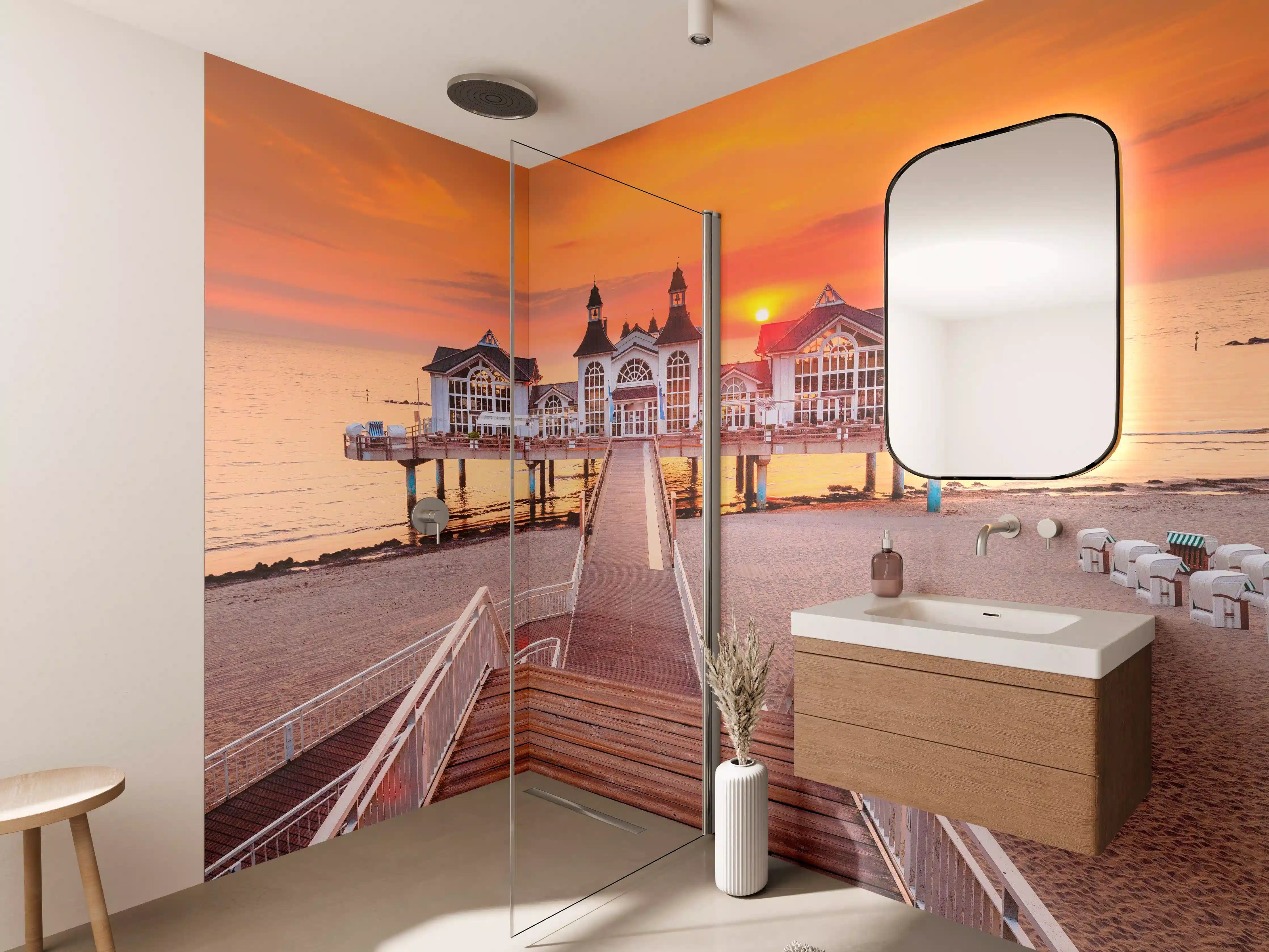 Wandverkleidung Bad - Haus auf Wasser bei Sonnenaufgang