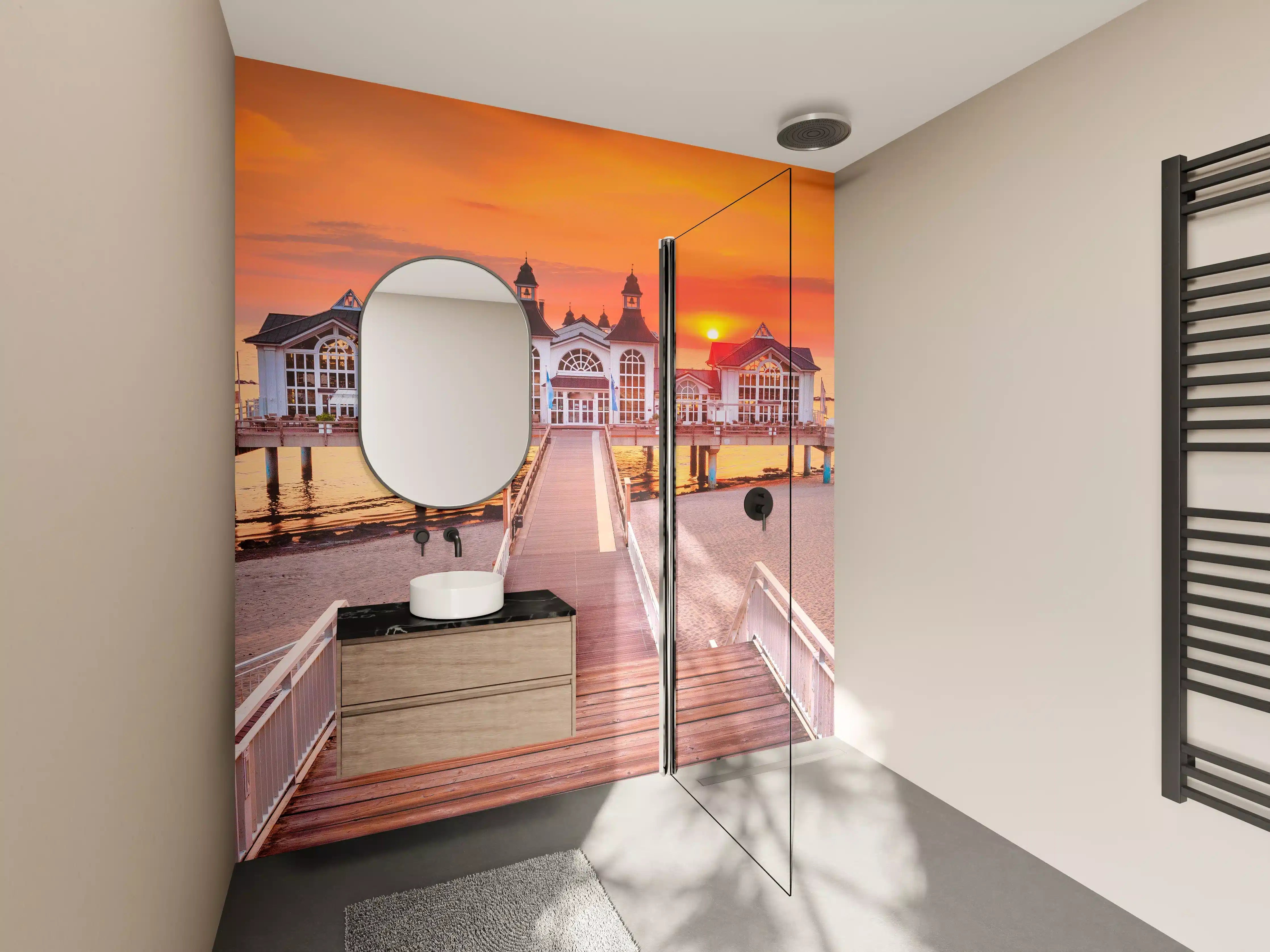 Wandverkleidung Bad - Haus auf Wasser bei Sonnenaufgang