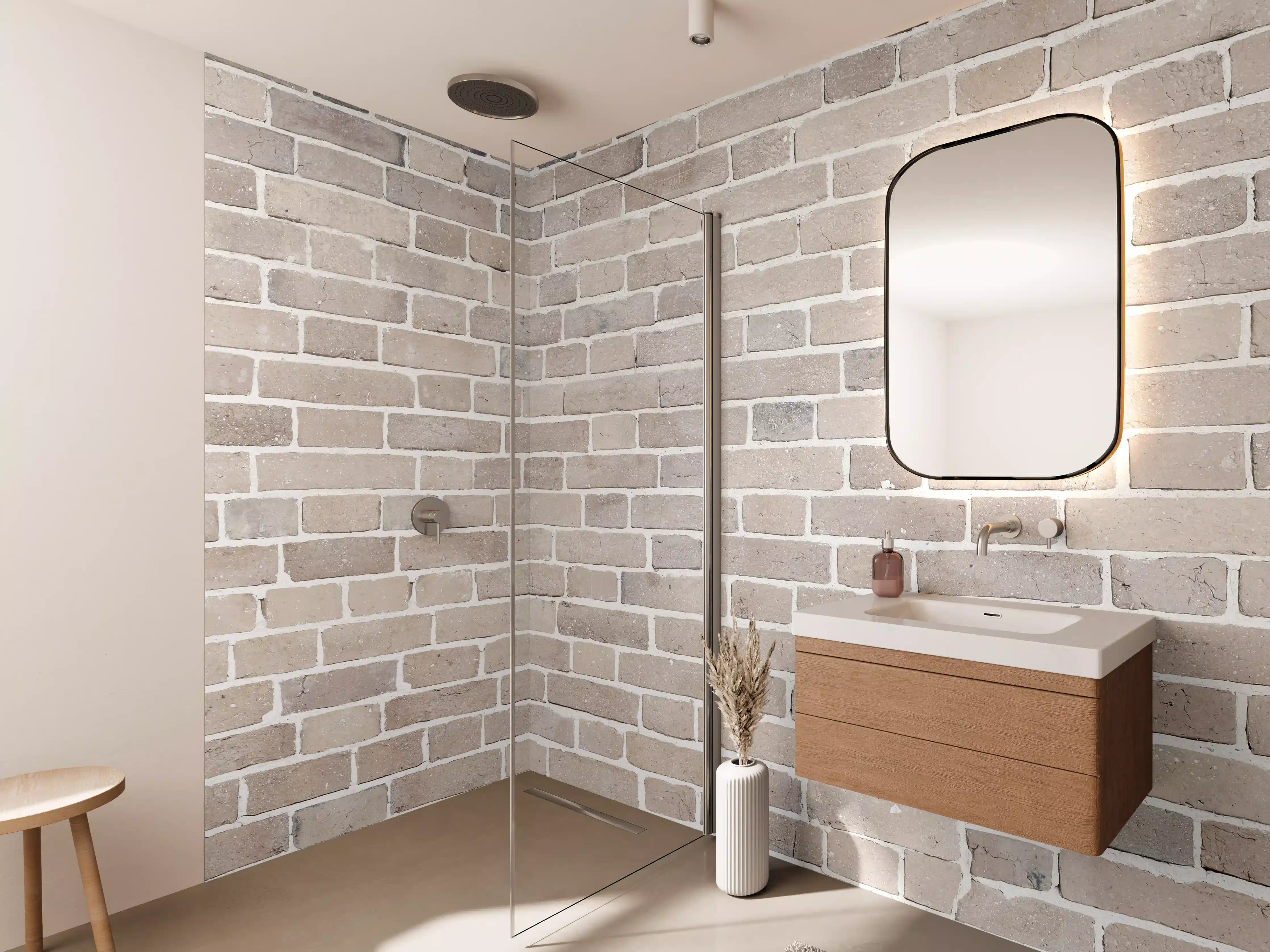 Wandverkleidung Bad - Helle Beige-Grau Ziegelstruktur