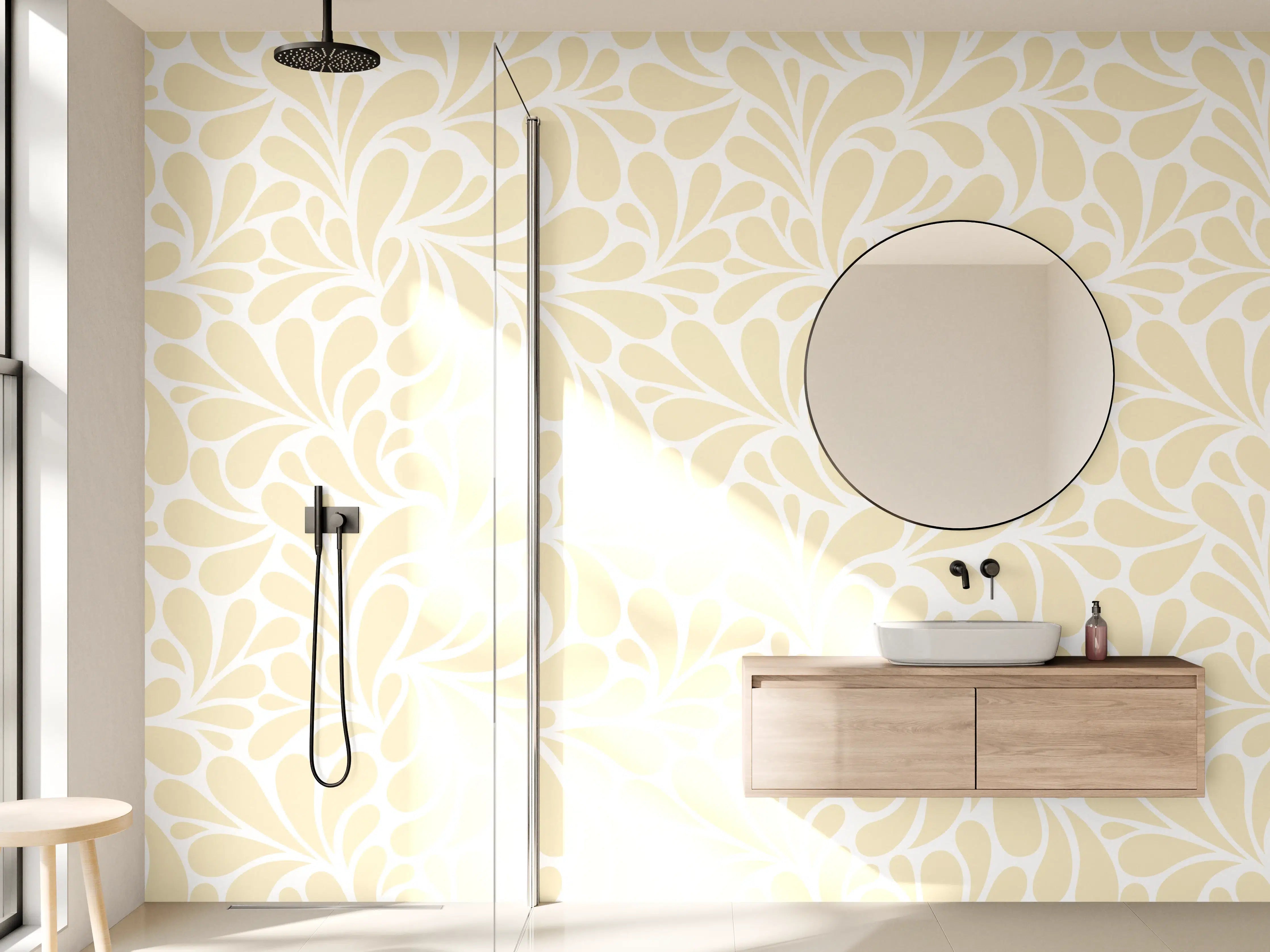 Wandverkleidung Bad - Helle Blumenmuster mit Beige-Tönen