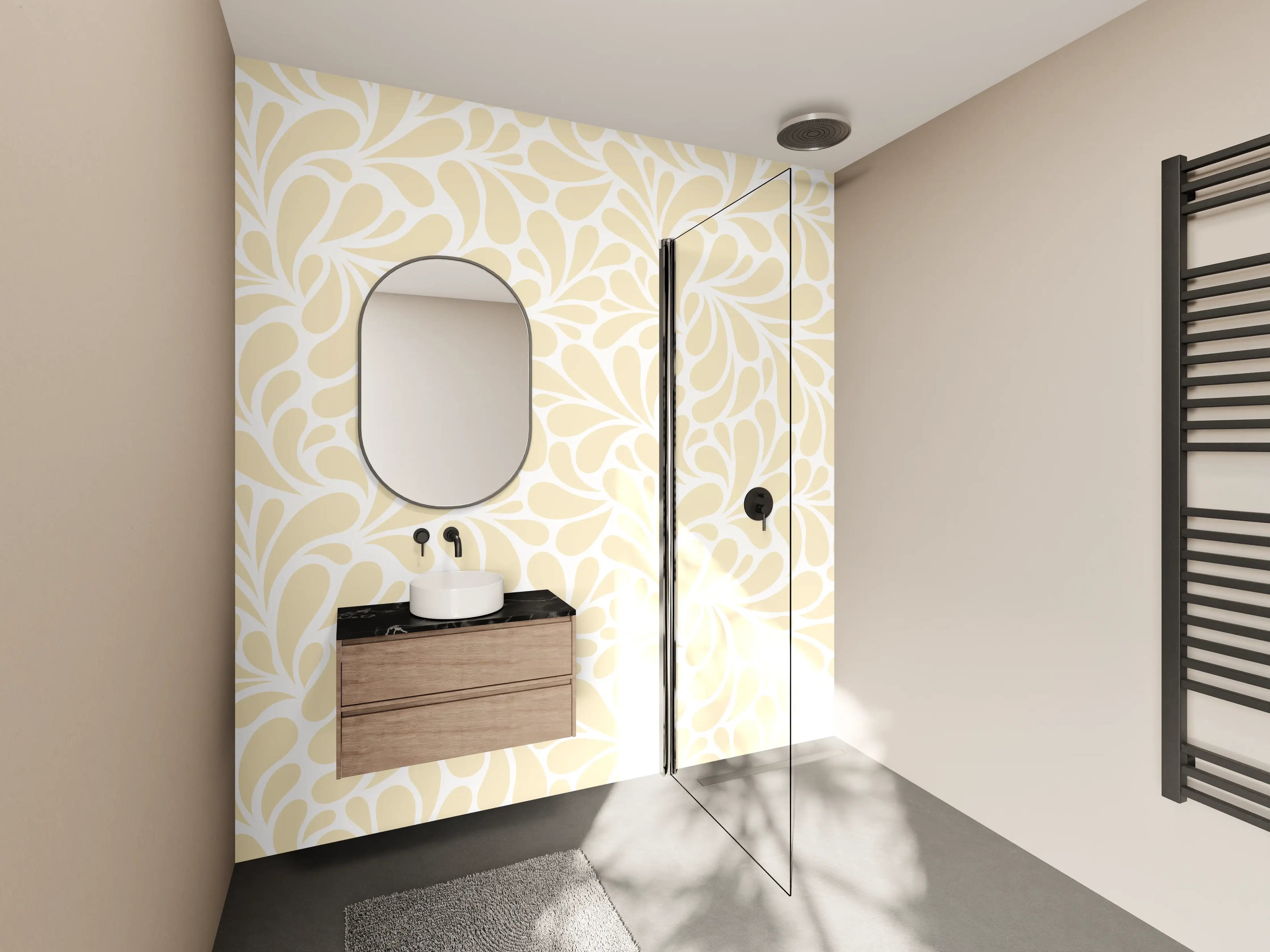 Wandverkleidung Bad - Helle Blumenmuster mit Beige-Tönen