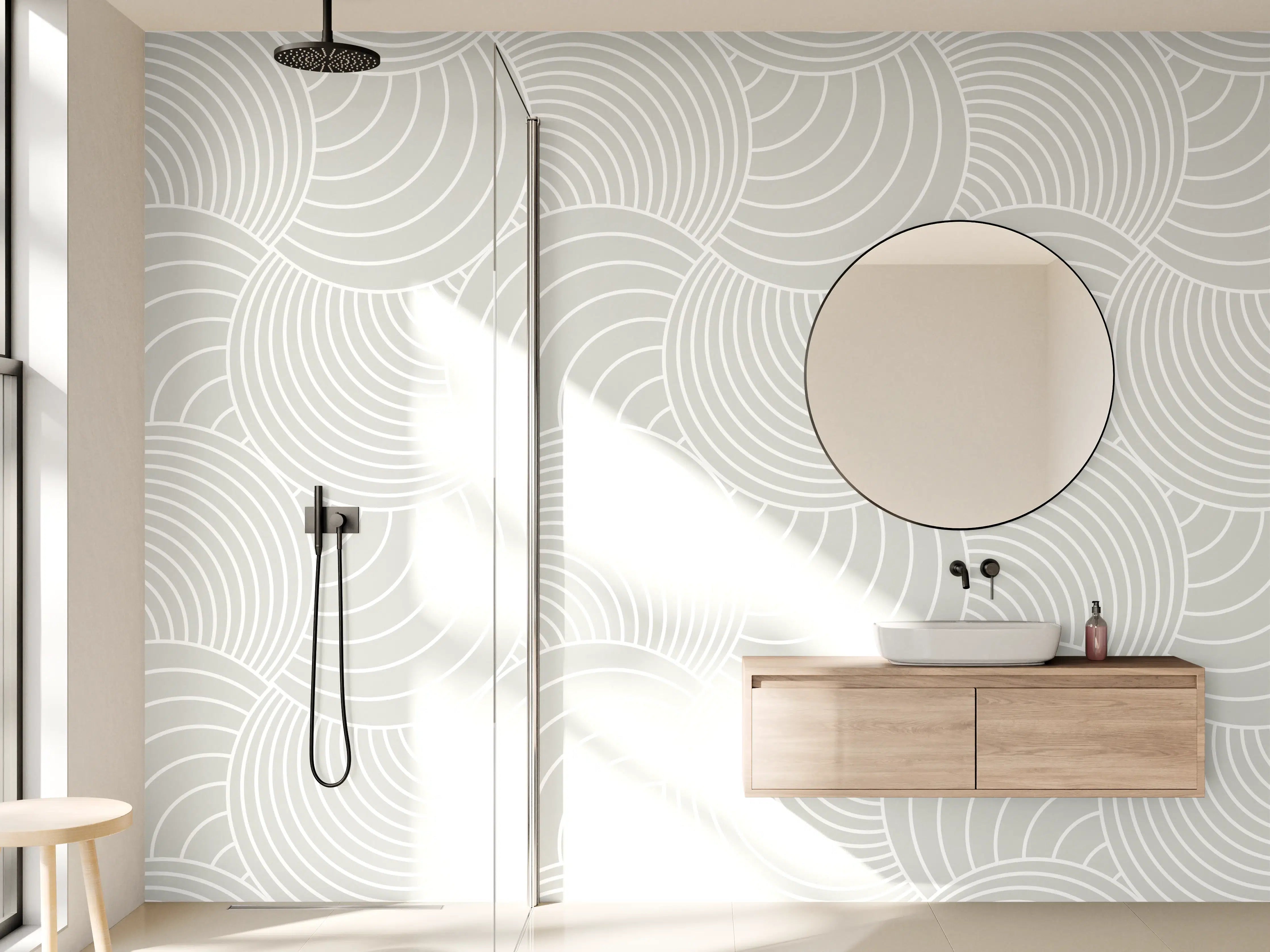 Wandverkleidung Bad - Helle Graustufen-Formen
