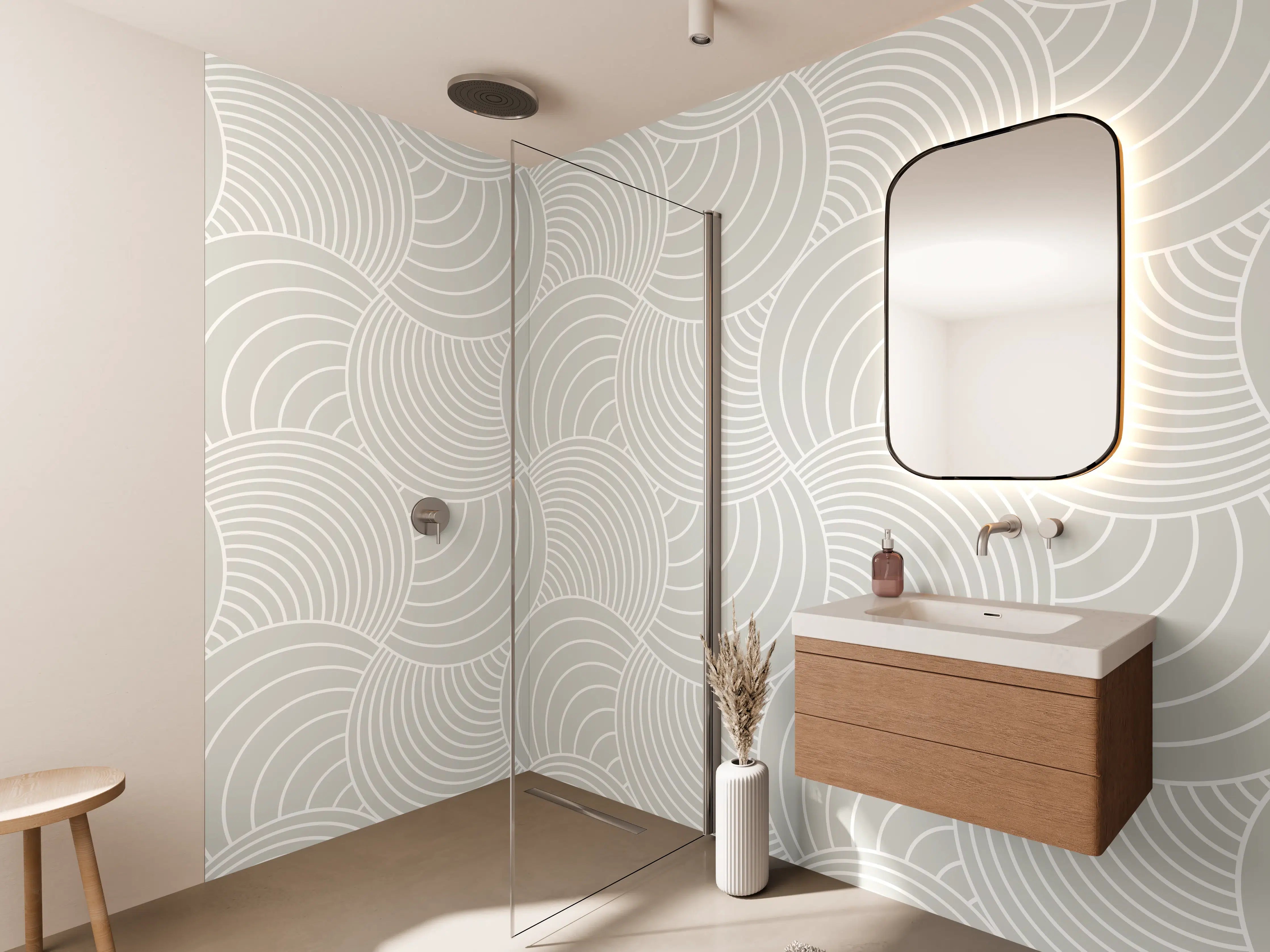 Wandverkleidung Bad - Helle Graustufen-Formen