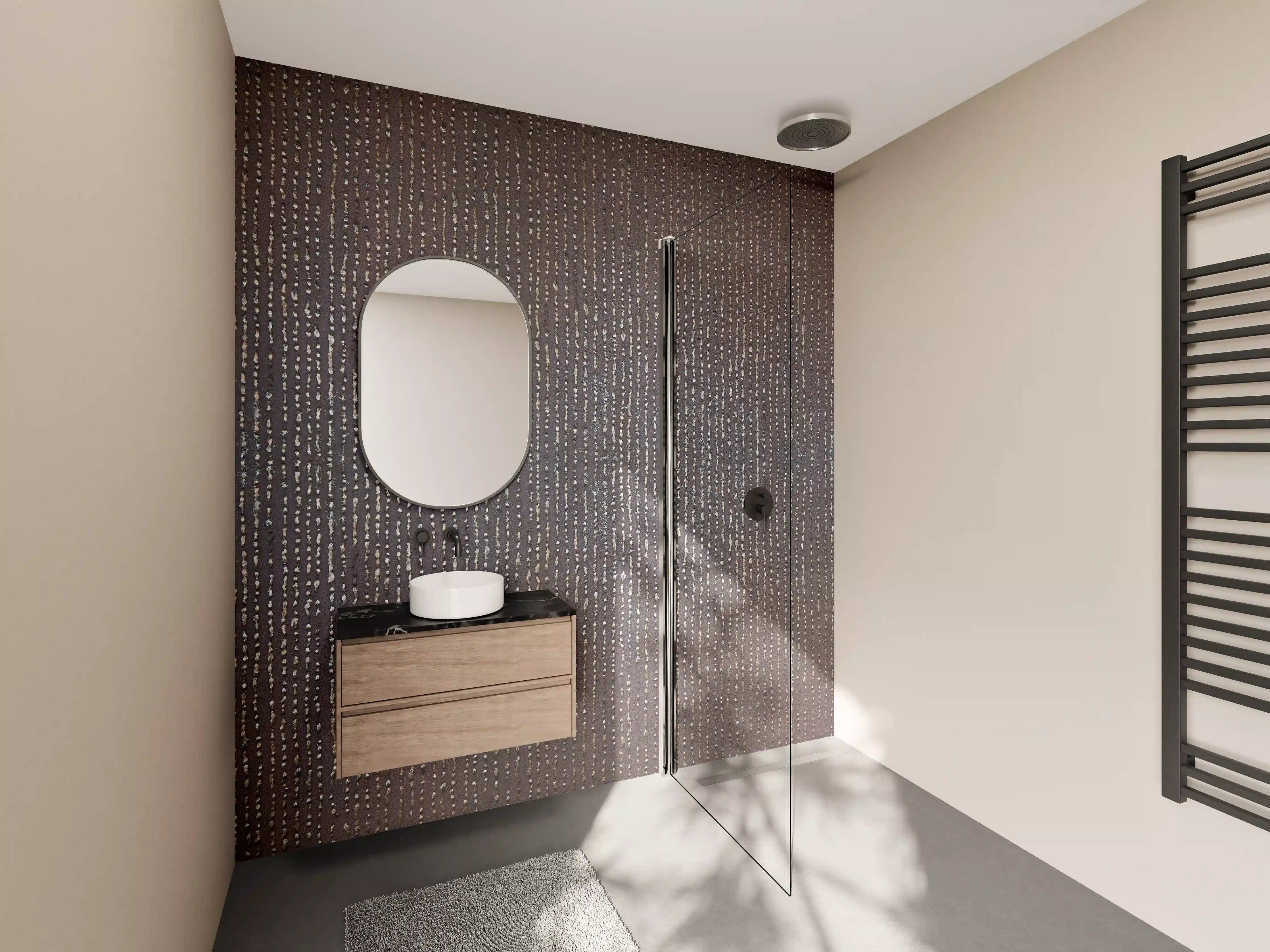 Wandverkleidung Bad - Helle Grautöne mit feinen Linien