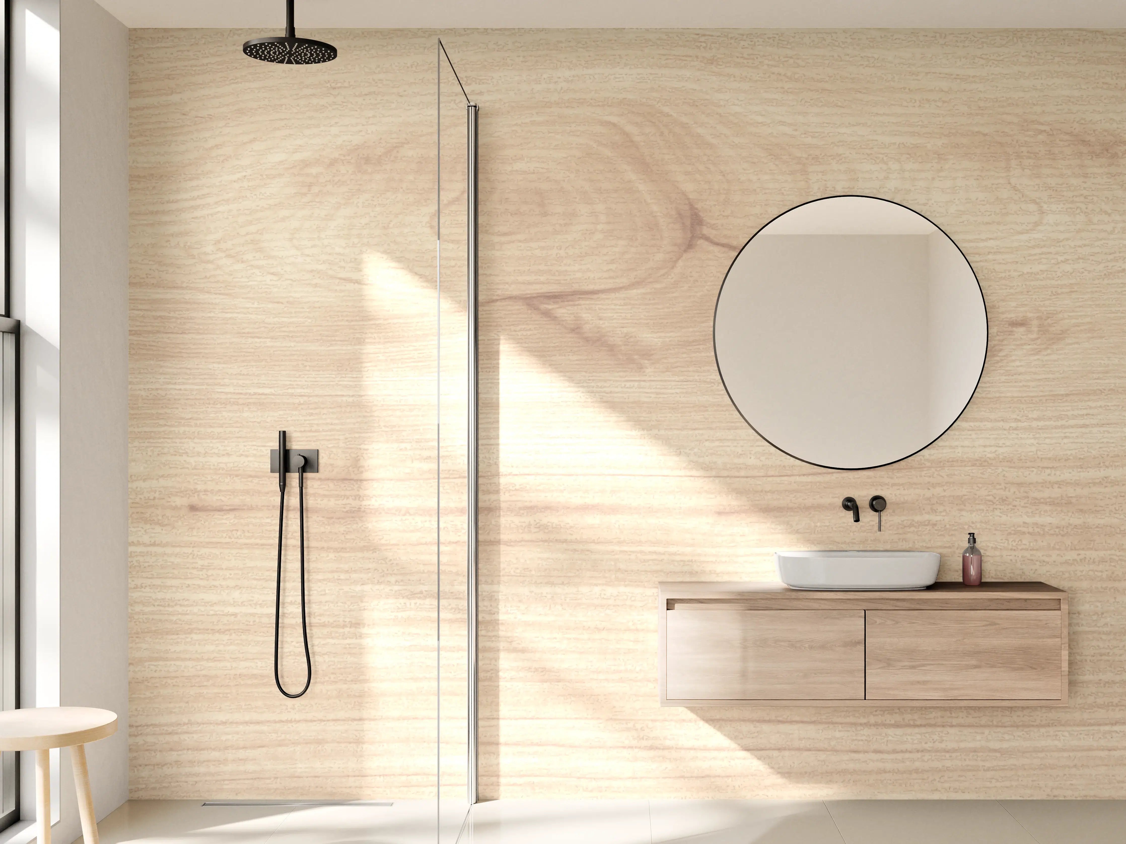 Wandverkleidung Bad - Helle Holzmaserung mit Naturholzoptik