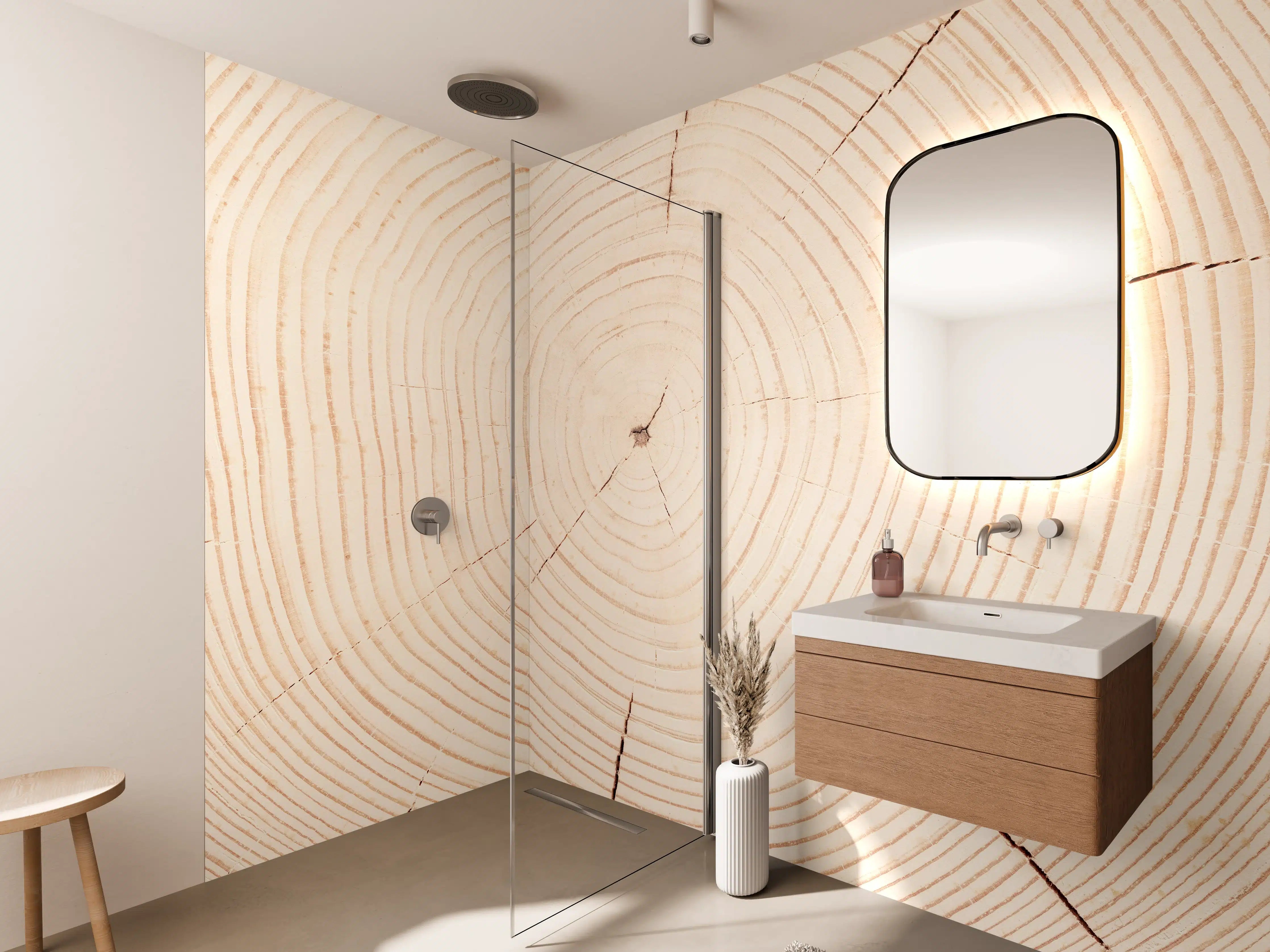 Wandverkleidung Bad - Helle Holzmaserung mit Naturtextur