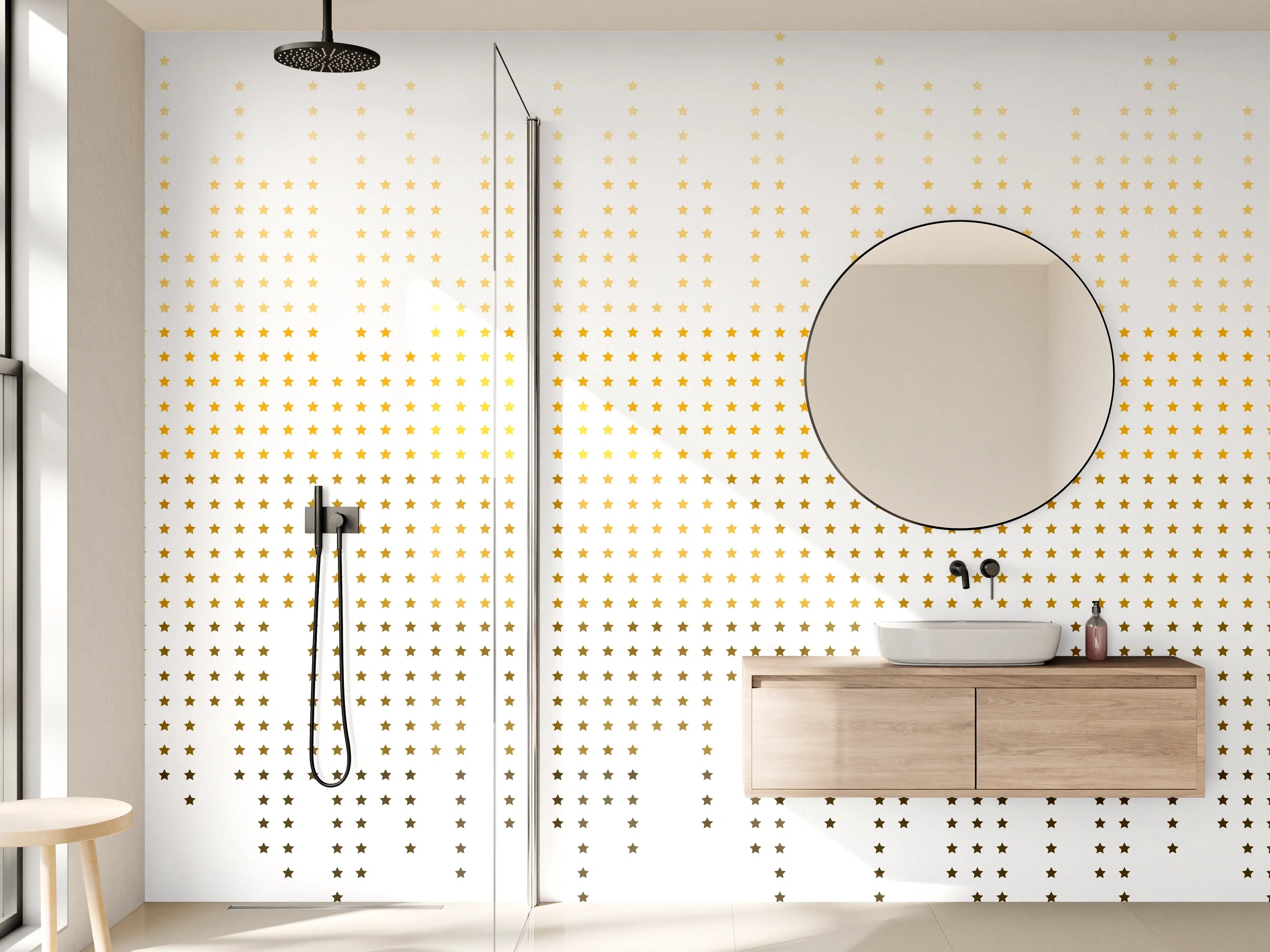 Wandverkleidung Bad - Helle Punktmuster auf cremefarbenem Hintergrund