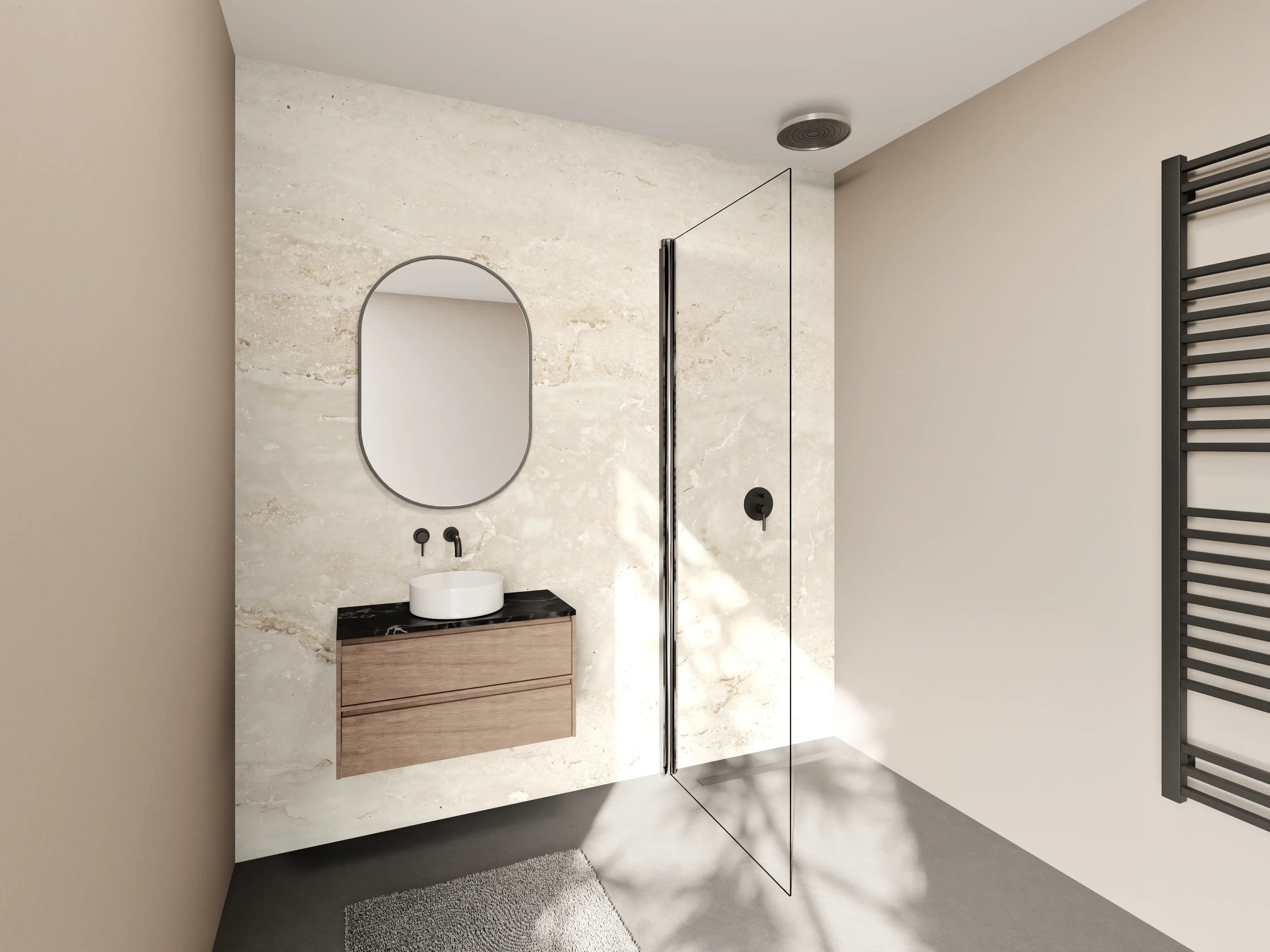 Wandverkleidung Bad - Helle Sandsteintextur mit feinen Maserungen