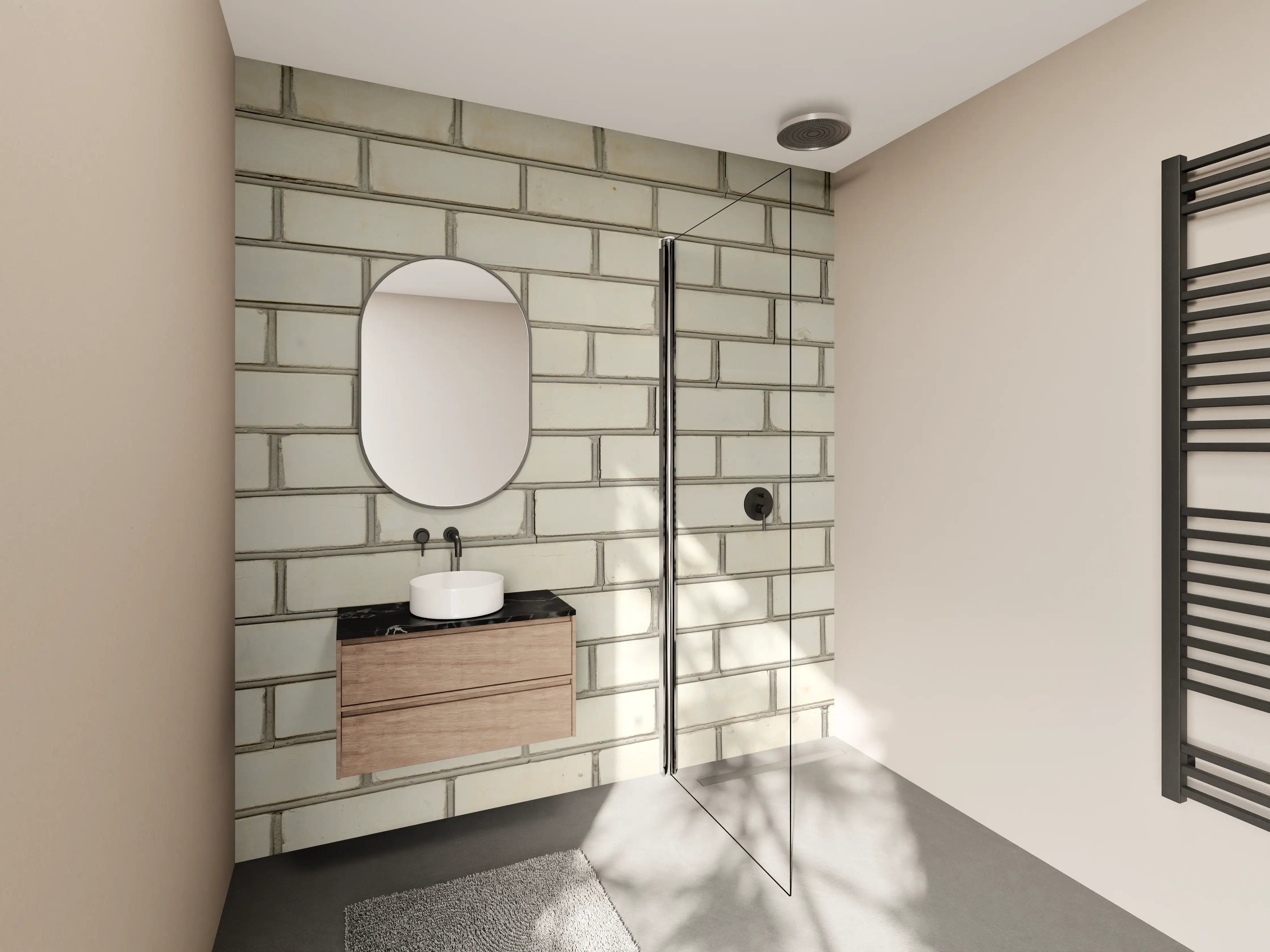 Wandverkleidung Bad - Helle Ziegelmauer in neutralen Tönen