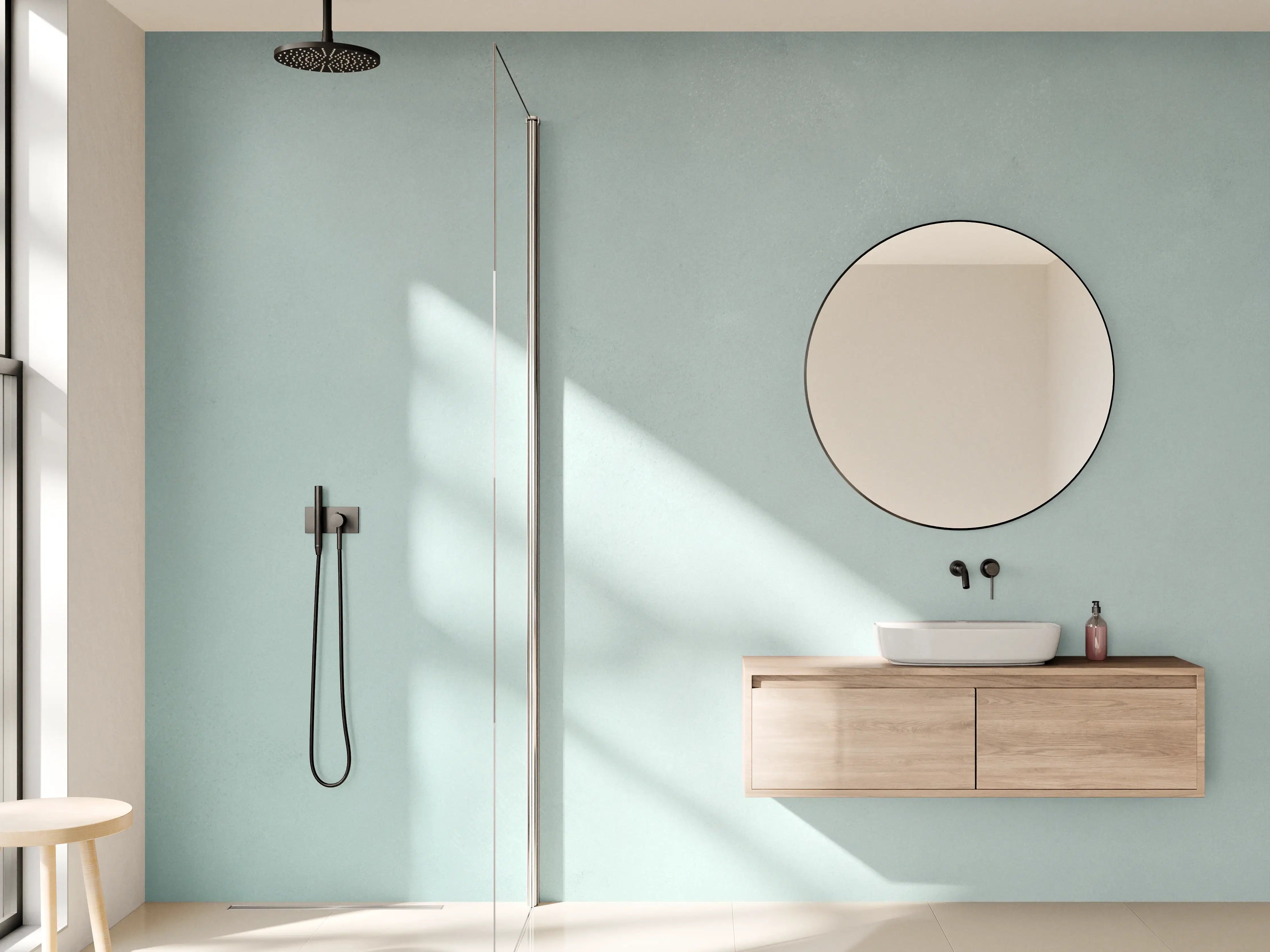 Wandverkleidung Bad - Helle blaue Betonwand mit sanfter Textur