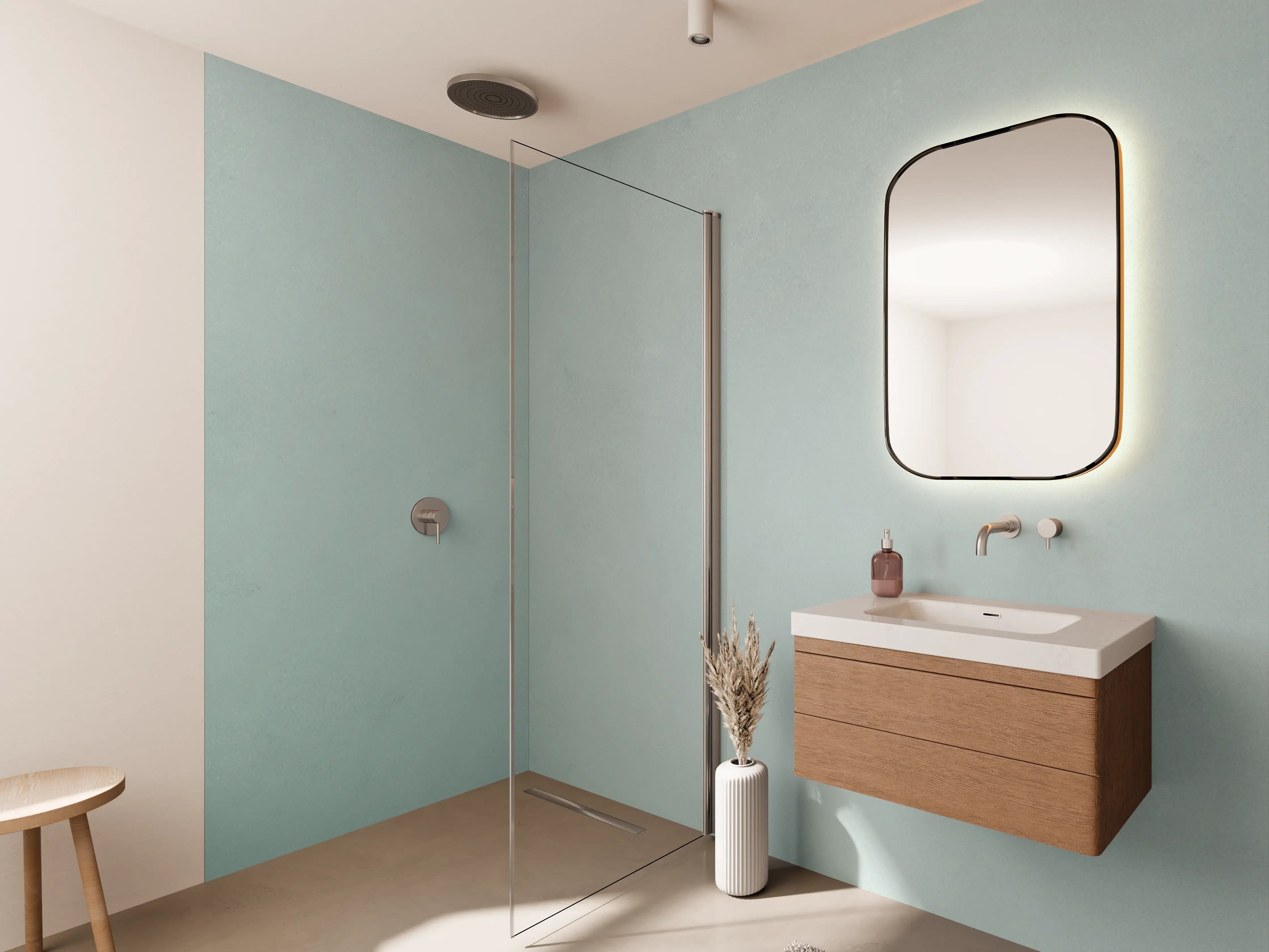 Wandverkleidung Bad - Helle blaue Betonwand mit sanfter Textur
