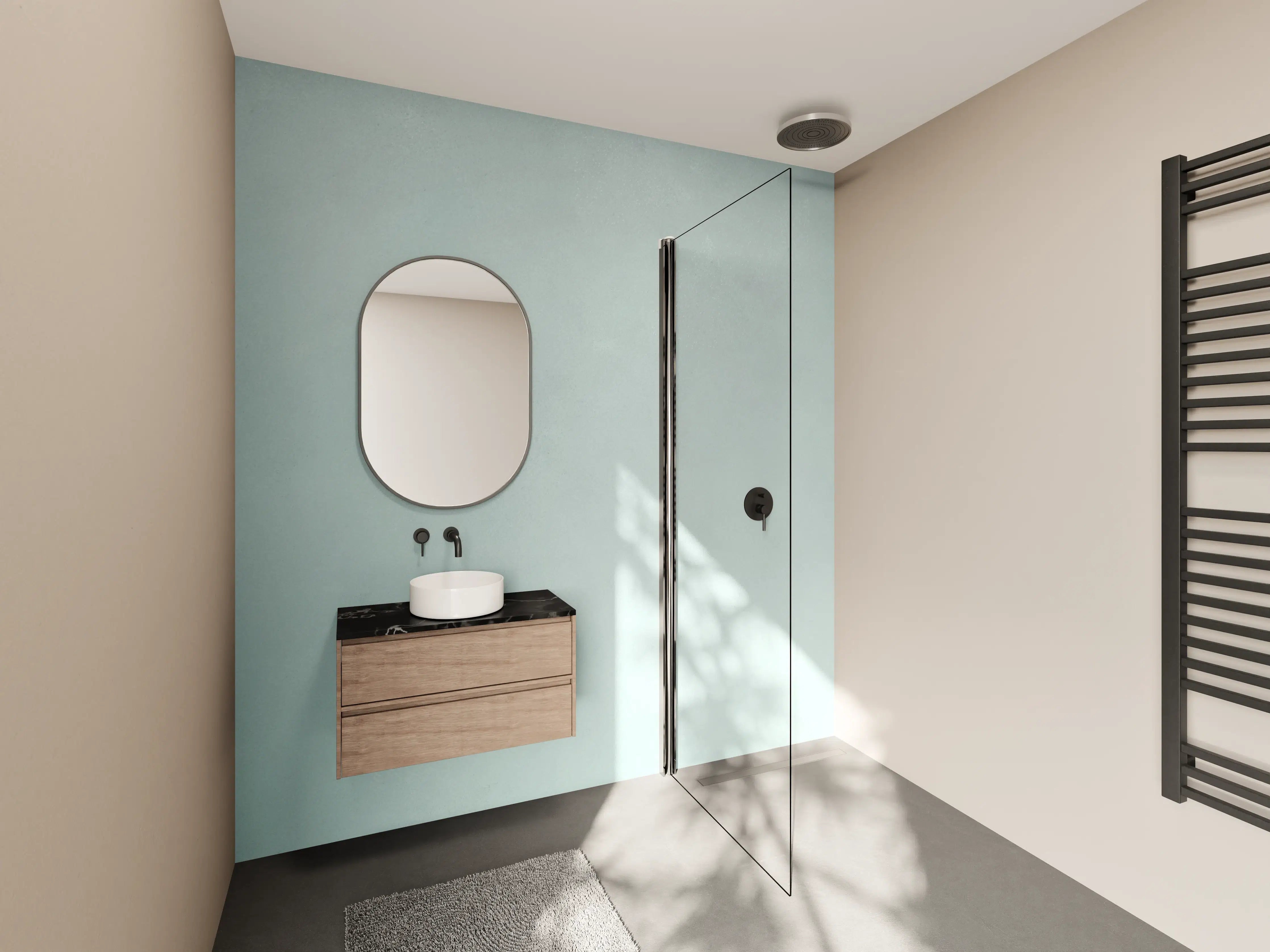 Wandverkleidung Bad - Helle blaue Betonwand mit sanfter Textur