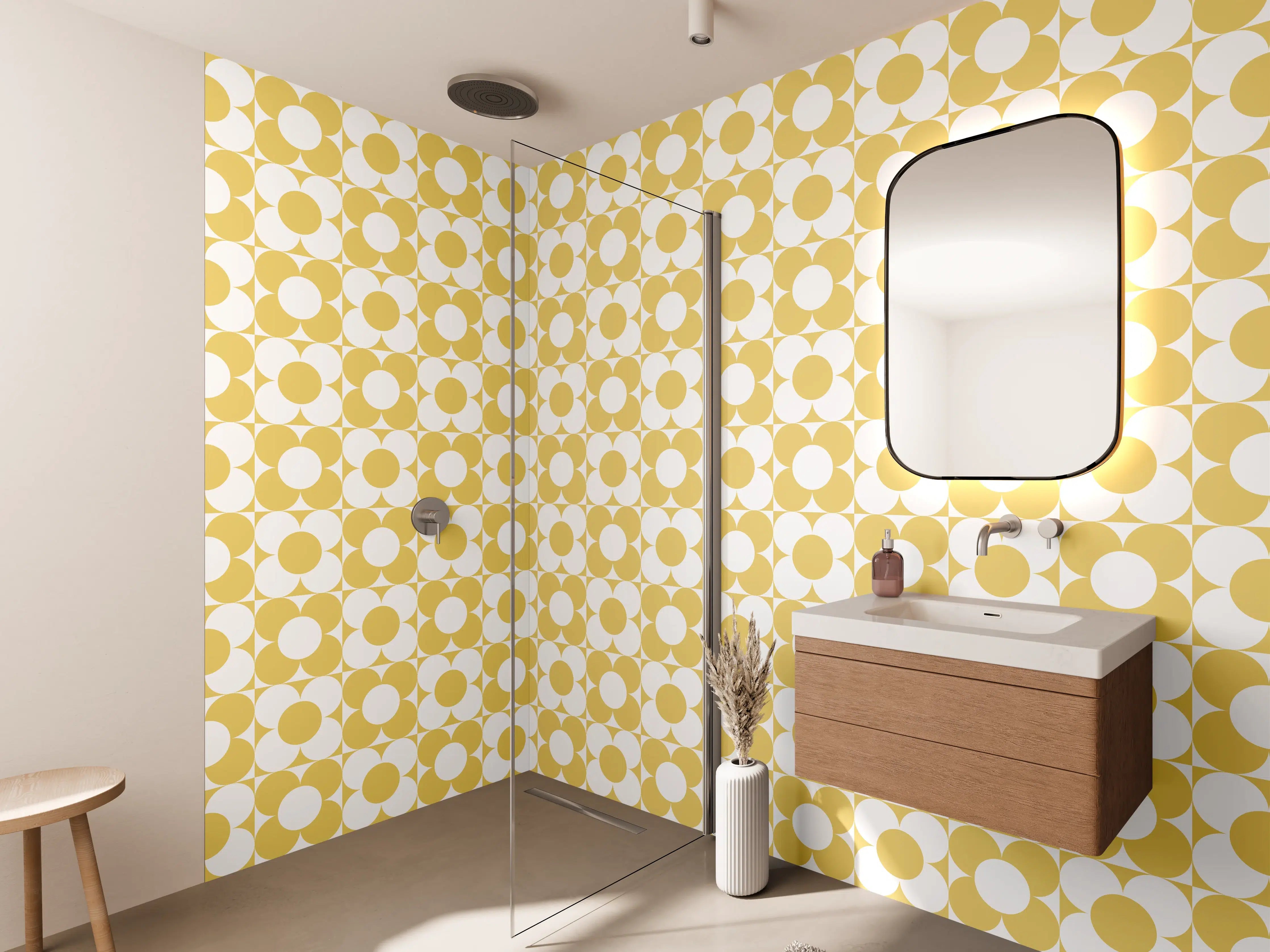 Wandverkleidung Bad - Helle gelbe Musterung mit Kreisdesign