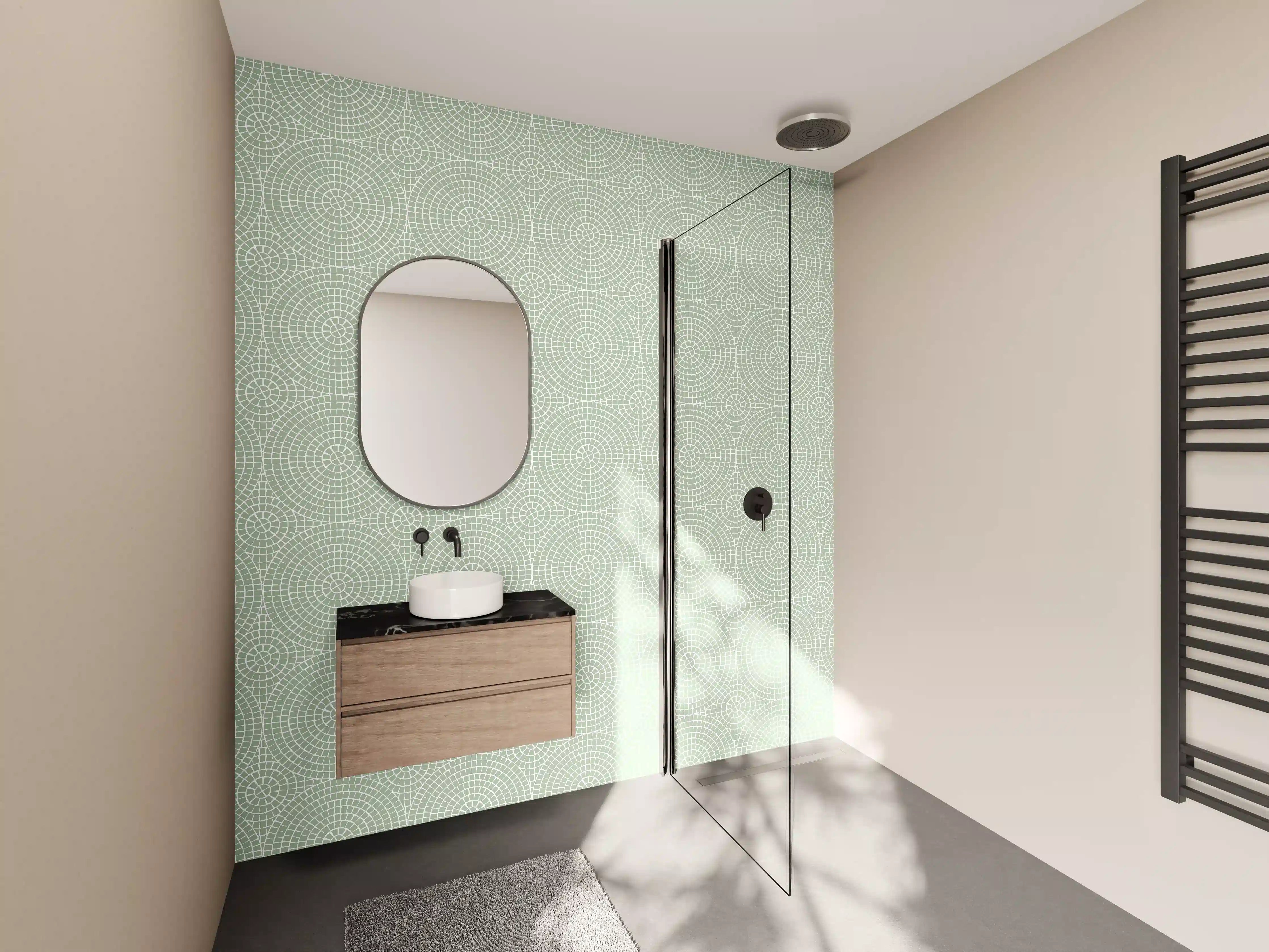Wandverkleidung Bad - Helle, geometrische Mustertapete
