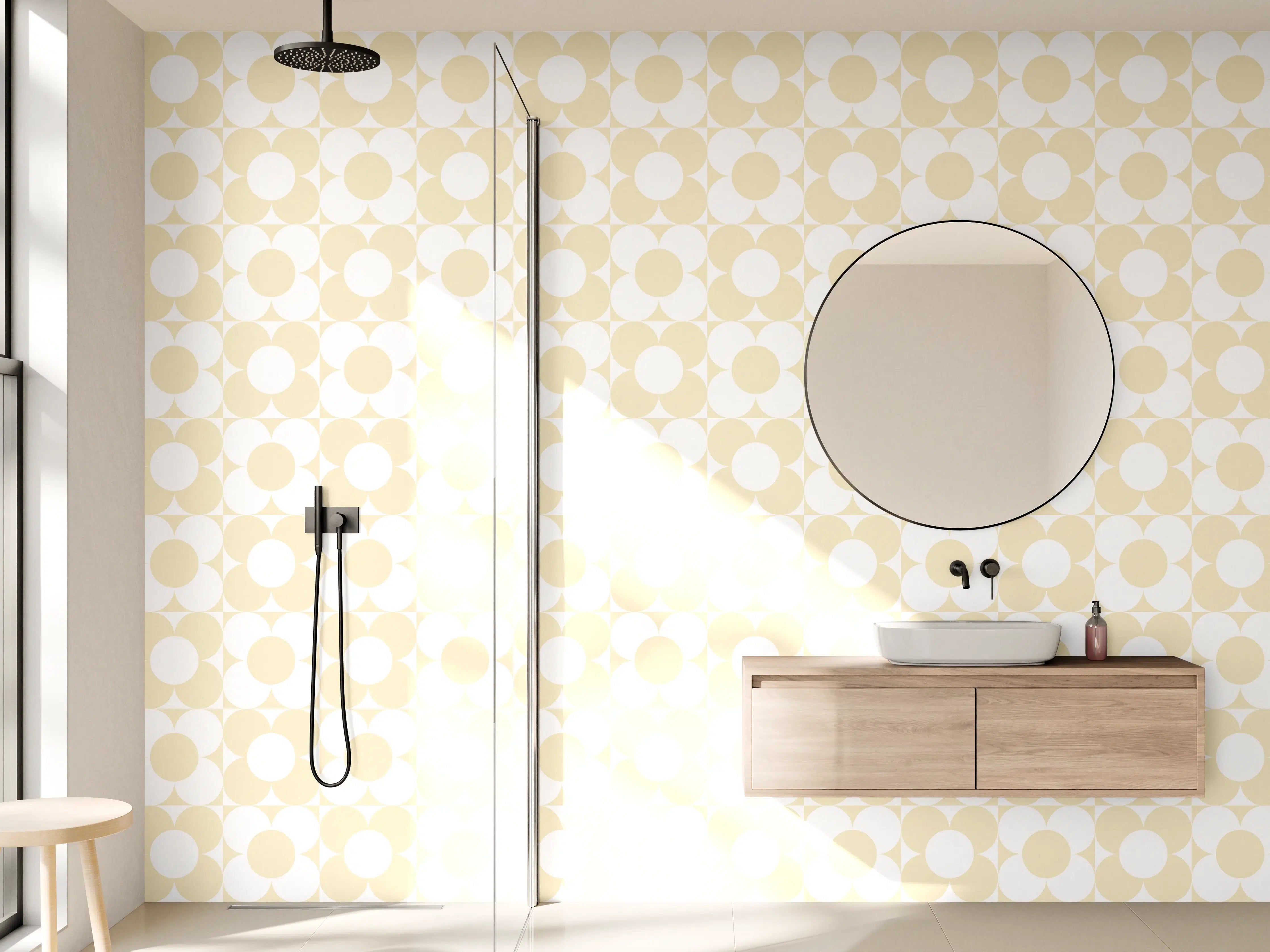 Wandverkleidung Bad - Helle, punktierte Wandgestaltung, Creme und Beige