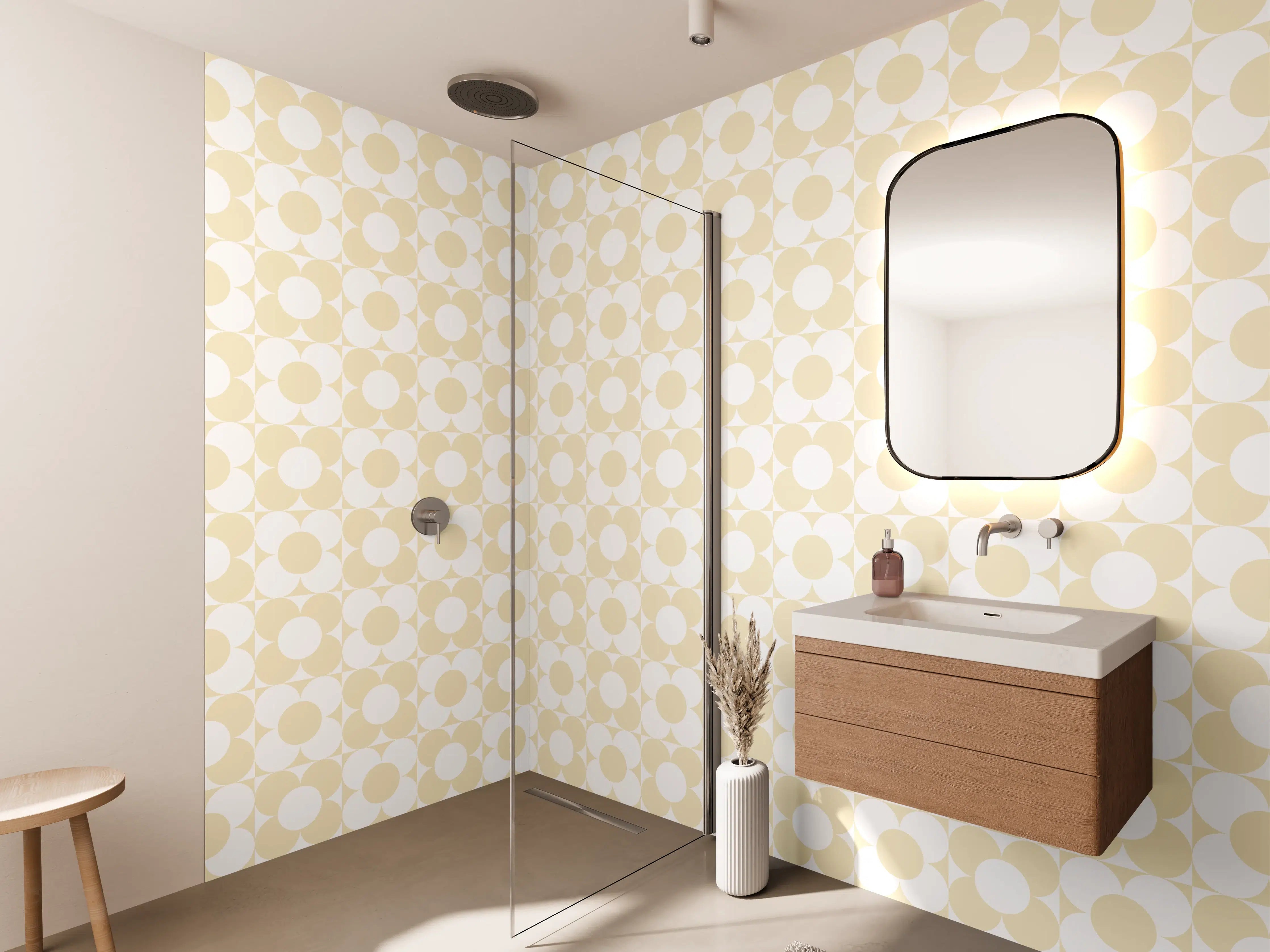 Wandverkleidung Bad - Helle, punktierte Wandgestaltung, Creme und Beige