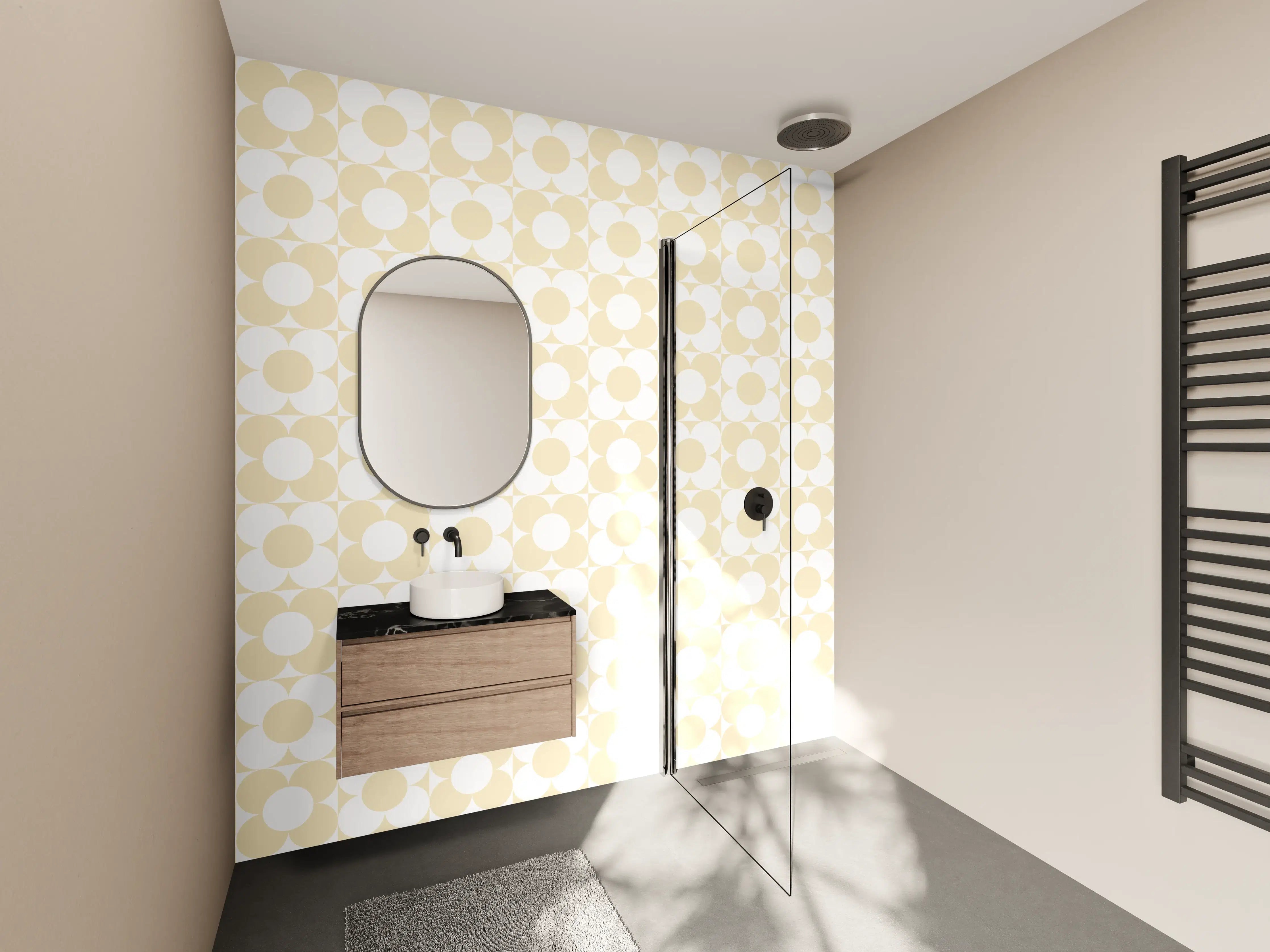 Wandverkleidung Bad - Helle, punktierte Wandgestaltung, Creme und Beige