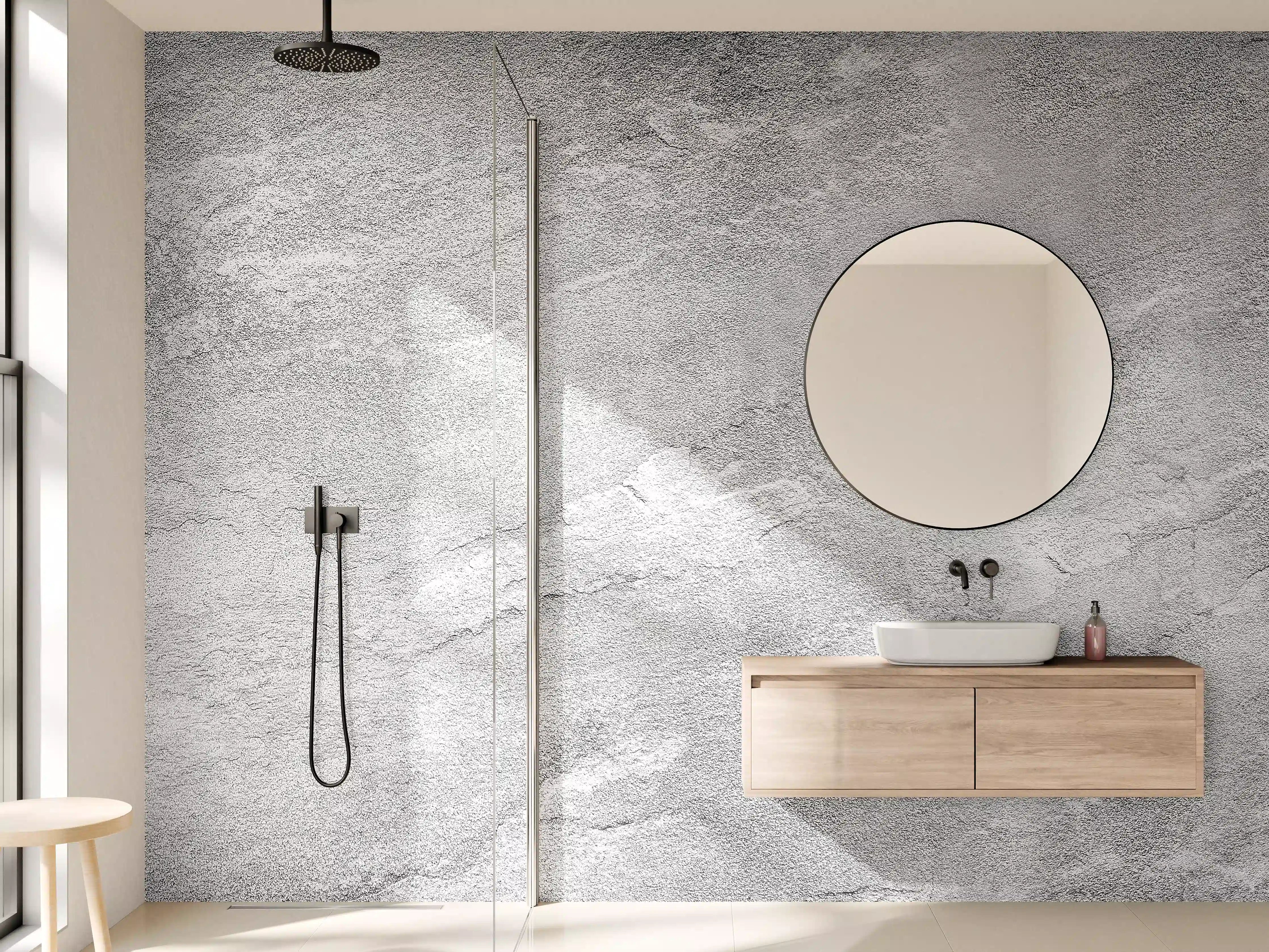 Wandverkleidung Bad - Heller Beton mit Grau-Textur