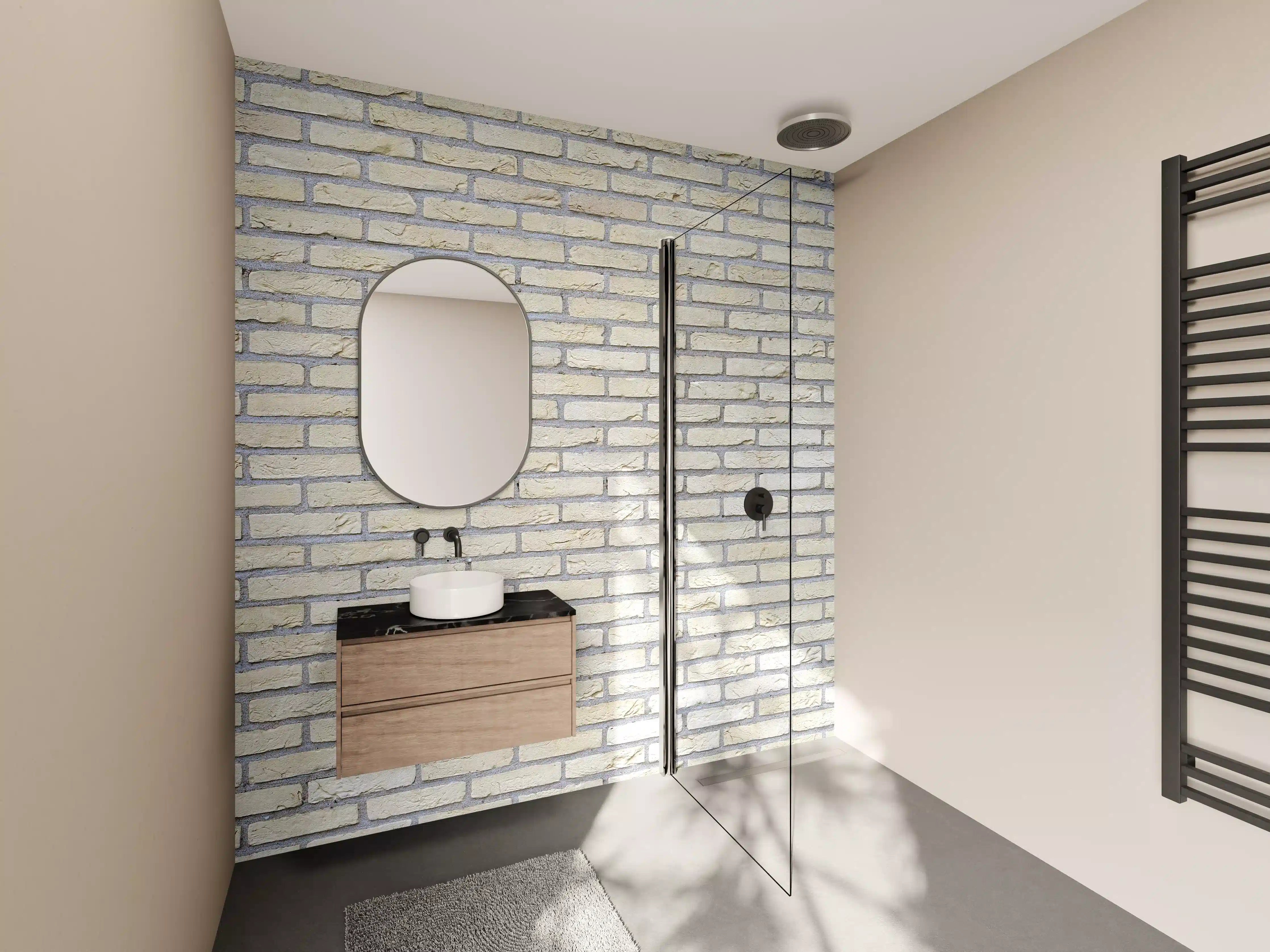 Wandverkleidung Bad - Heller Ziegelmuster mit Grau-Glanz